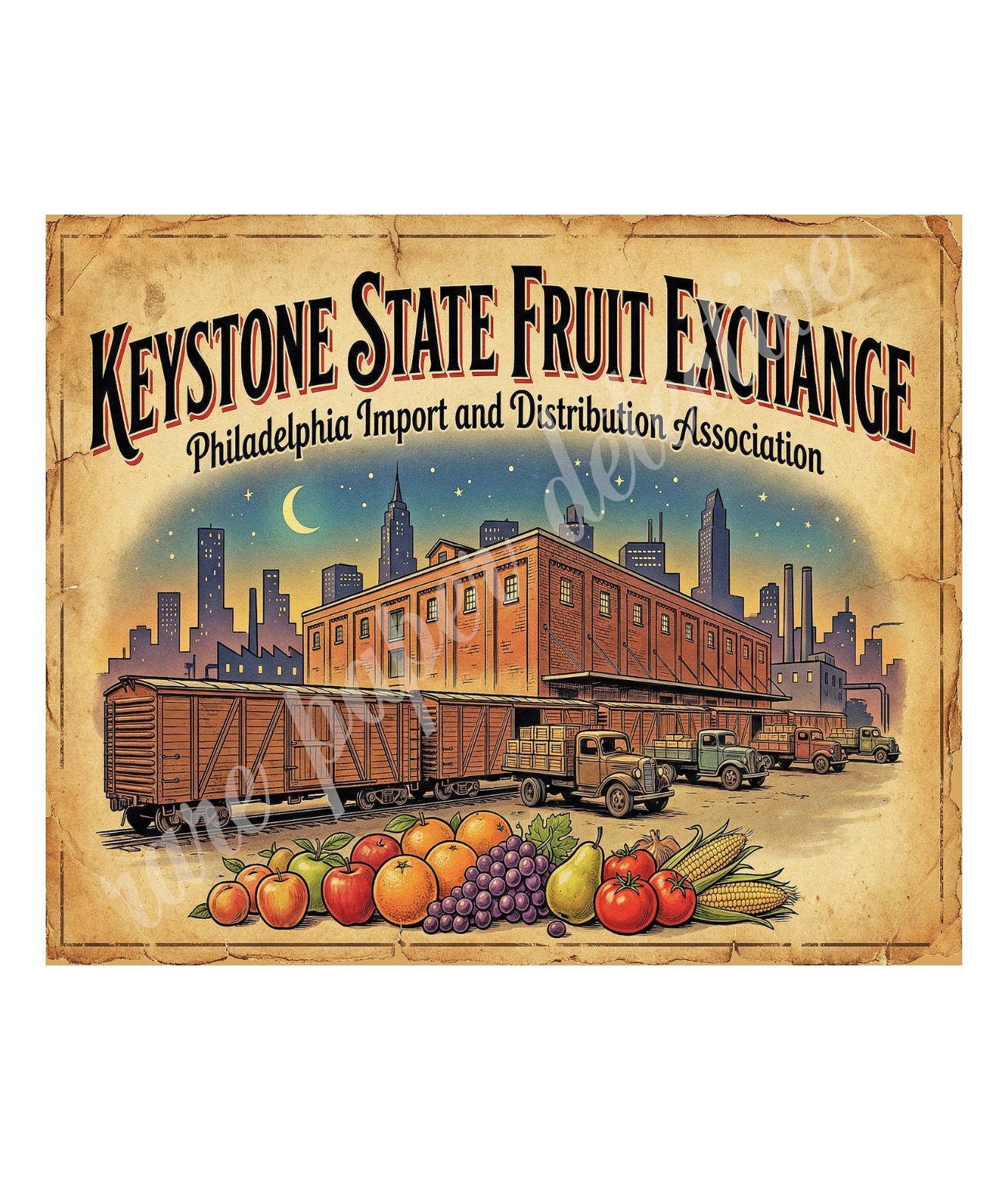 Keystone State Fruit Exchange 1950s Retro Style Fruit Crate Label 10.5\