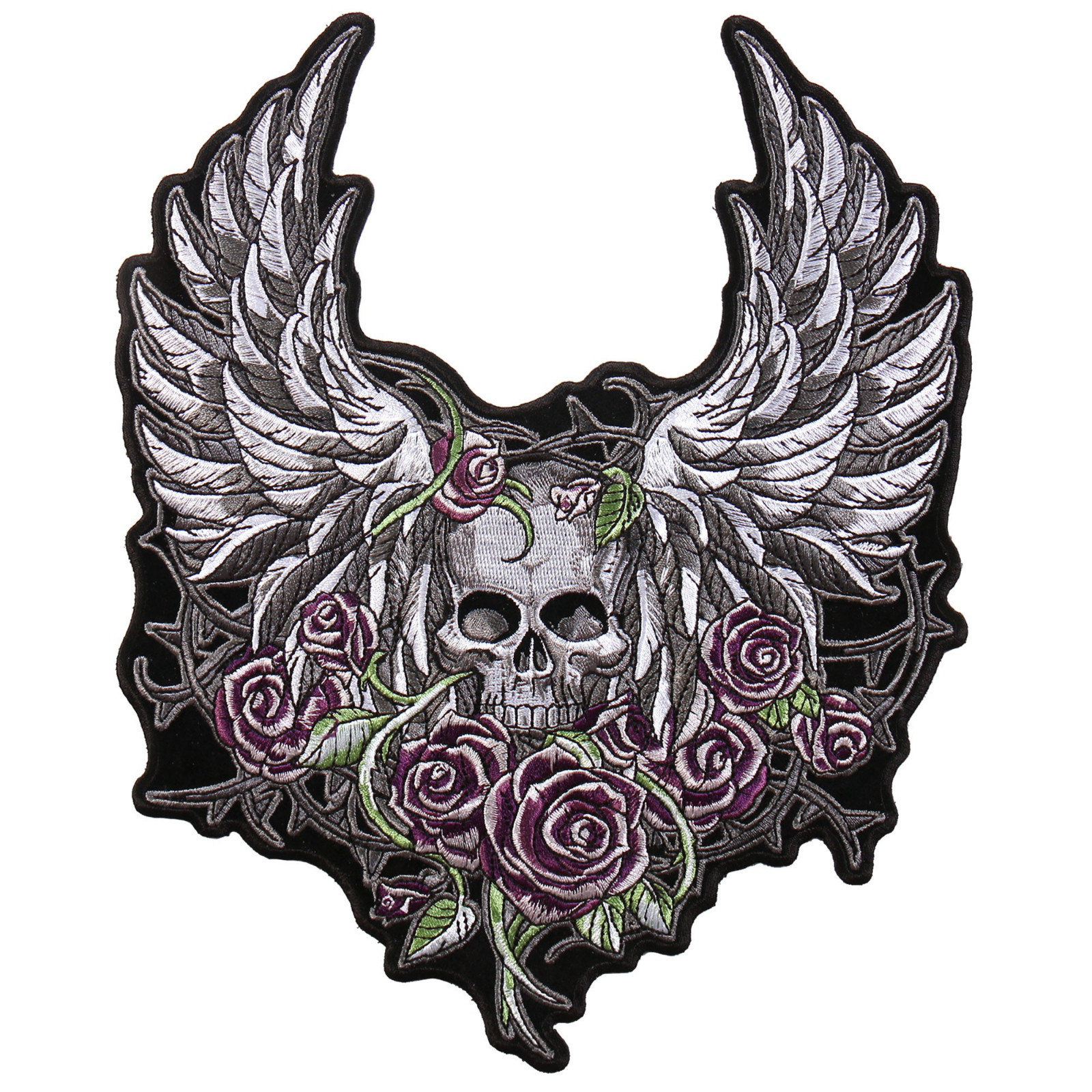 Skull Wings Roses Jacket Vest Back Patch [iron on-Sew on 10.0 X 8.0 inch]