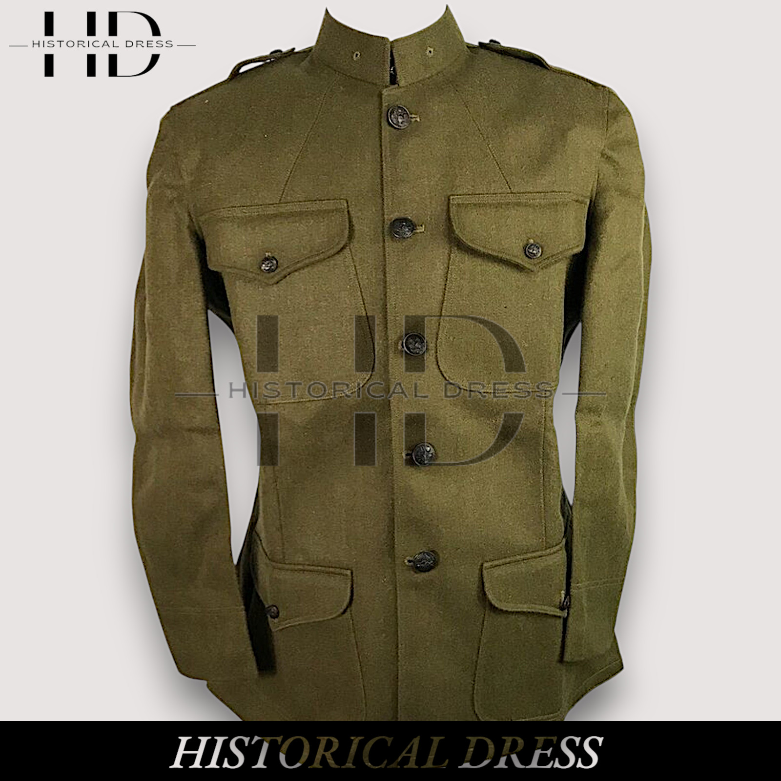 WWI US Army M1917 Wool Tunic Jacket – Olive Green Military Reenactment Coat