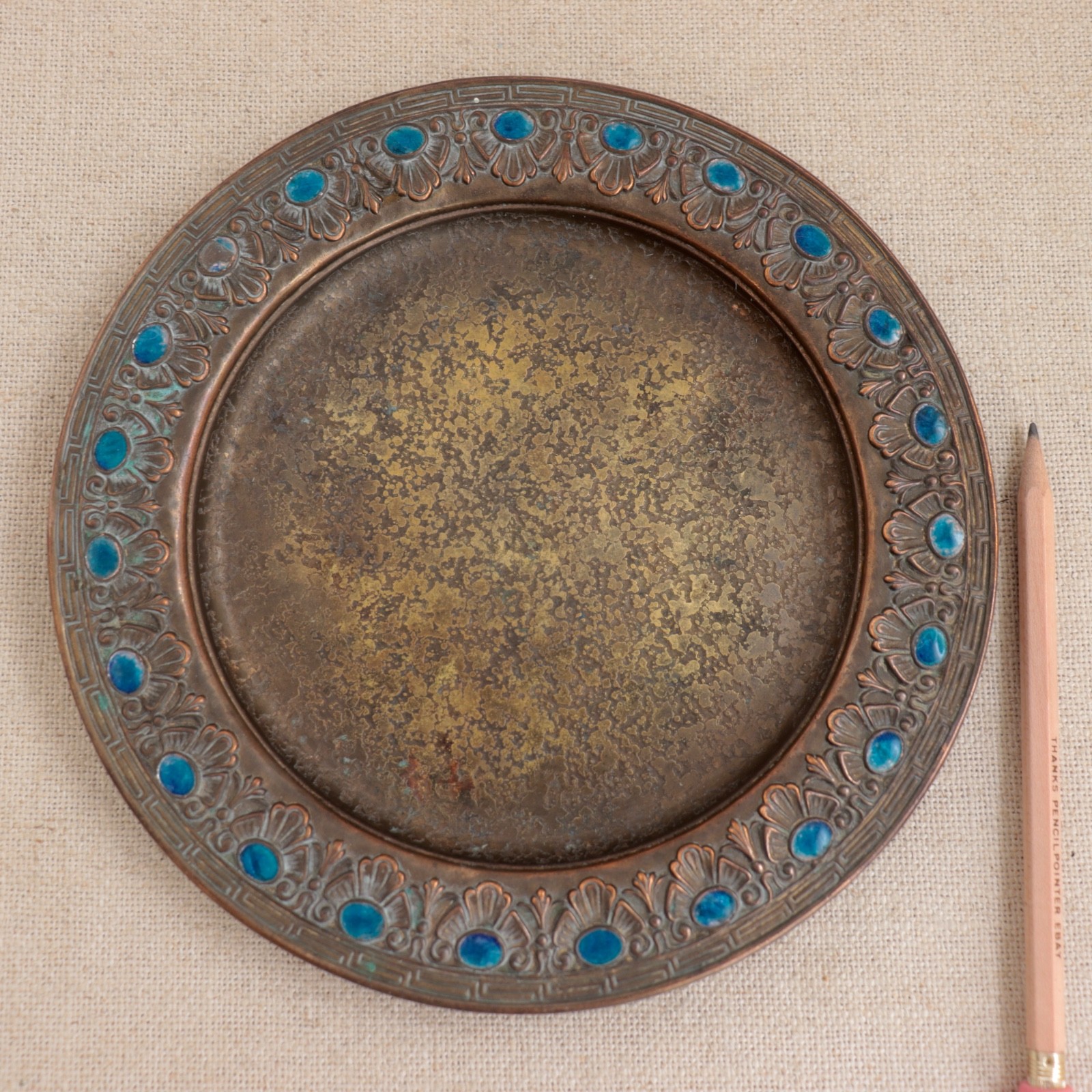 Louis C Tiffany Bronze Favrile Charger Plate Jeweled Art Nouveau L.C.T. Furnaces
