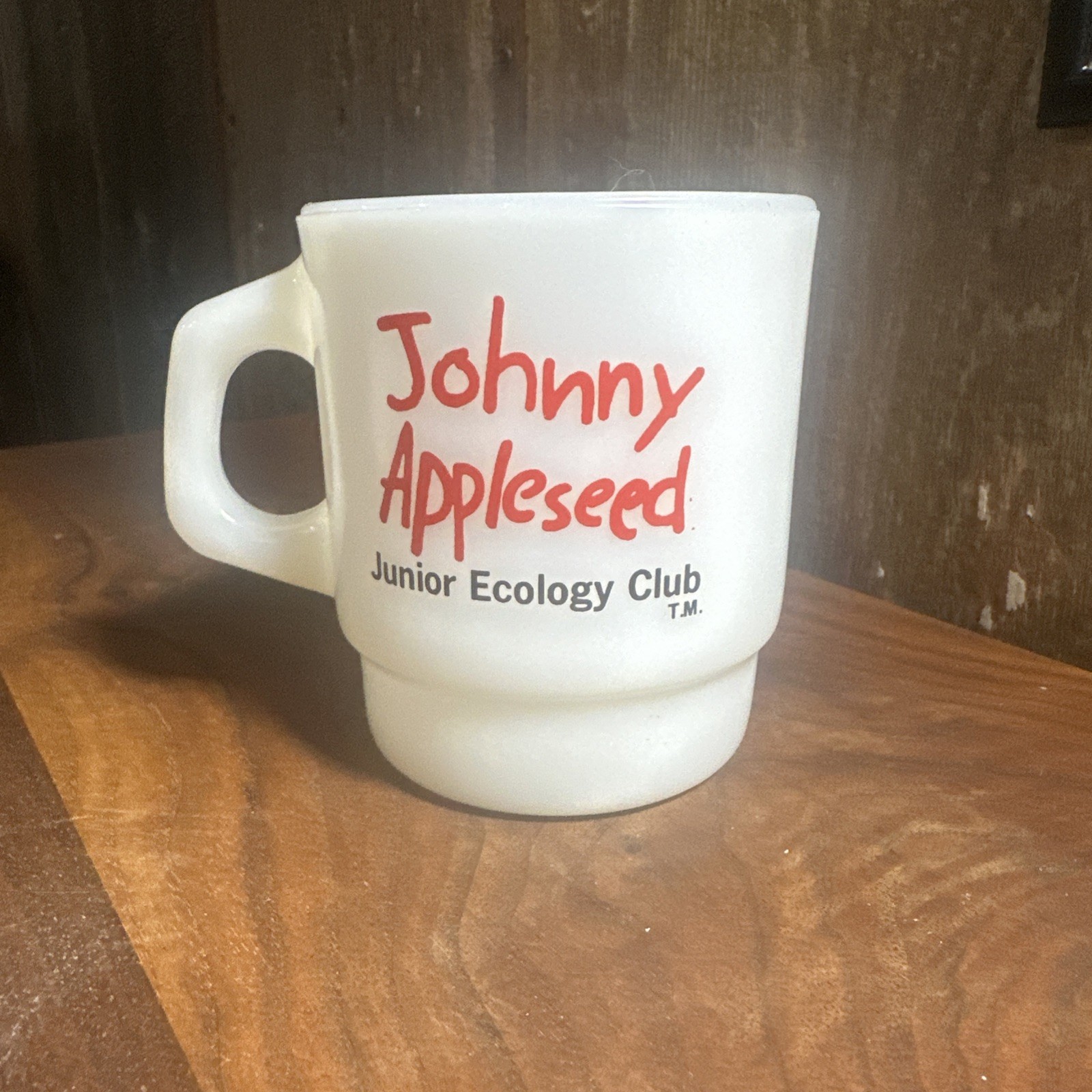 Vintage Johnny Apple Seed Milk Glass Mug Cup Fire King Junior Appleseed Club Vintage Johnny Apple Seed Milk Glass Mug Cup Fire King Junior Appleseed Club