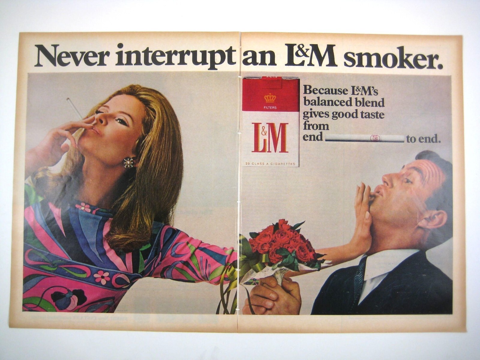 Vintage L&M Cigarettes Print Ad 1960s MOD Fashion  Psychedelic Dress 2 Page