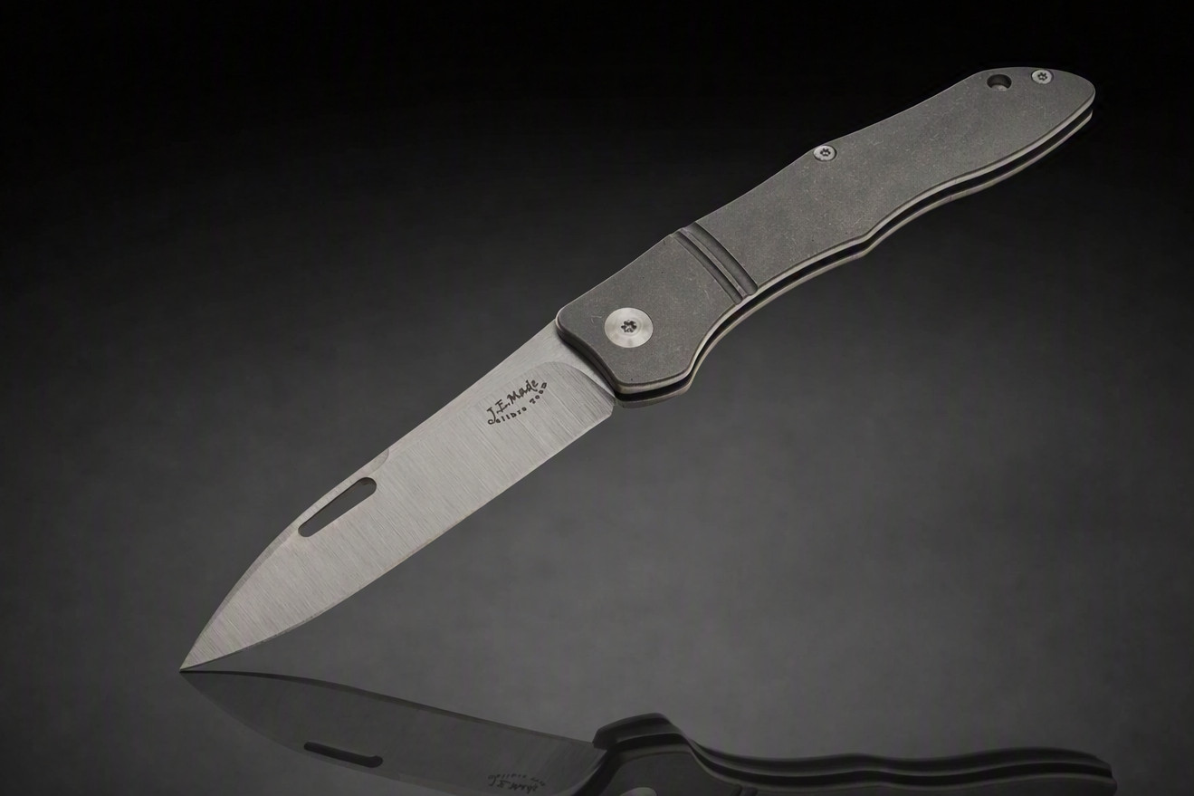 J.E. Made Firefly Modern Slipjoint Knife - Tumbled Titanium, Hand Ground S35VN