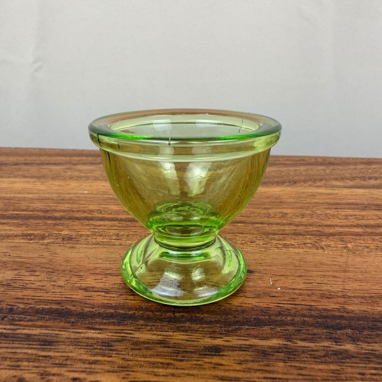 Vintage Green Depression Glass Egg Cup Footed Pedestal Kitchenware 2 Inch