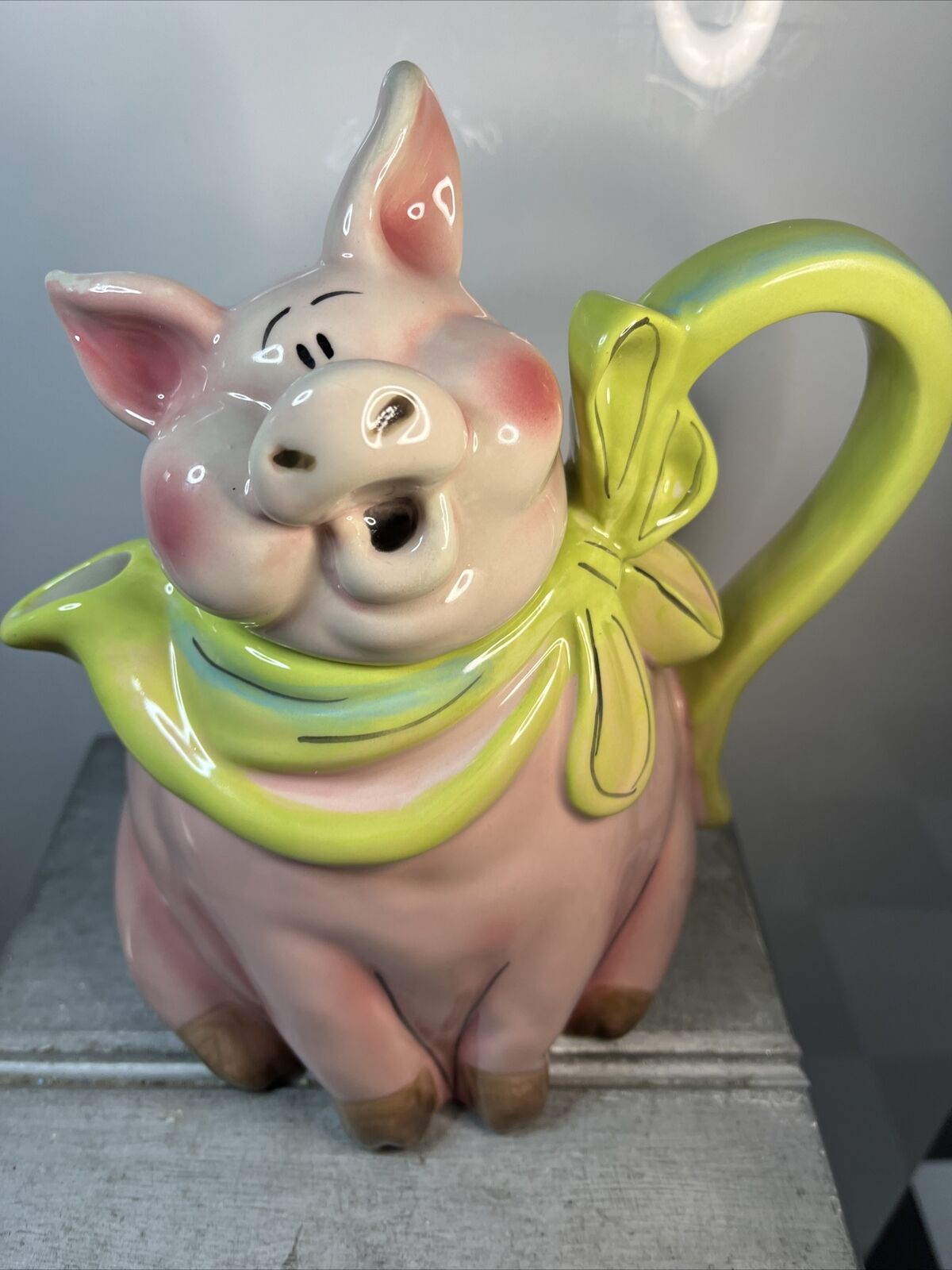 Pig / Piggy Teapot Blue Sky Ceramic Hand Painted 2011 Collectible Display