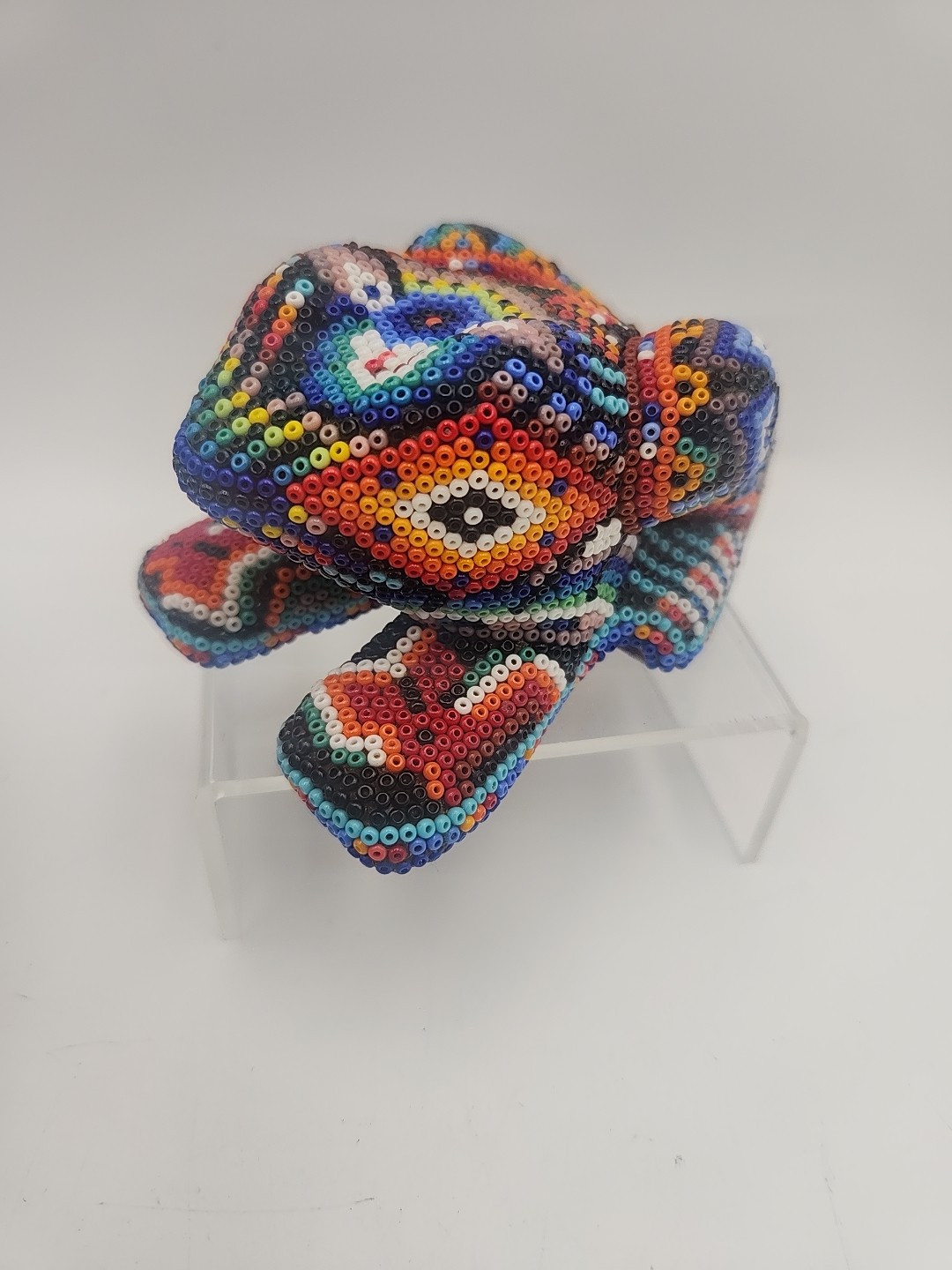 Mexican Huichol FROG Beaded Sculpture Folk Art Handmade FISH CRAB on Back