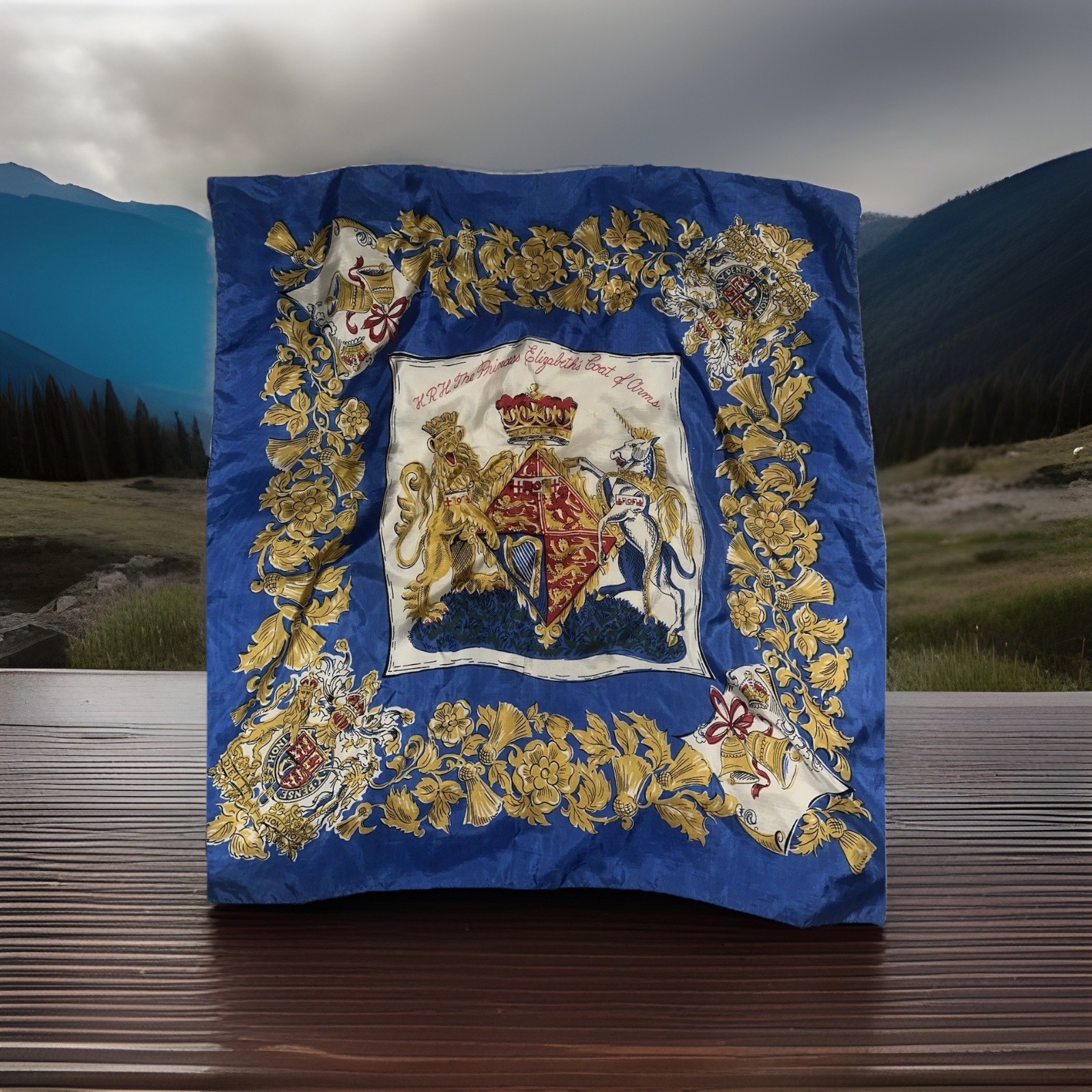Vintage silk scarf commemorating Queen Elizabeth II\'s Silver Jubilee in 1977