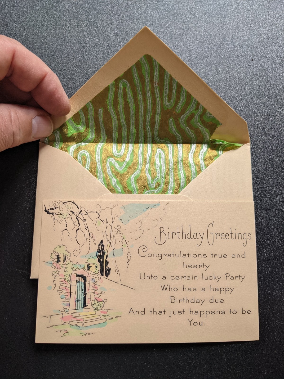 Vintage Unused Birthday Greeting Card with Original Lined Envelope 1920s NOS