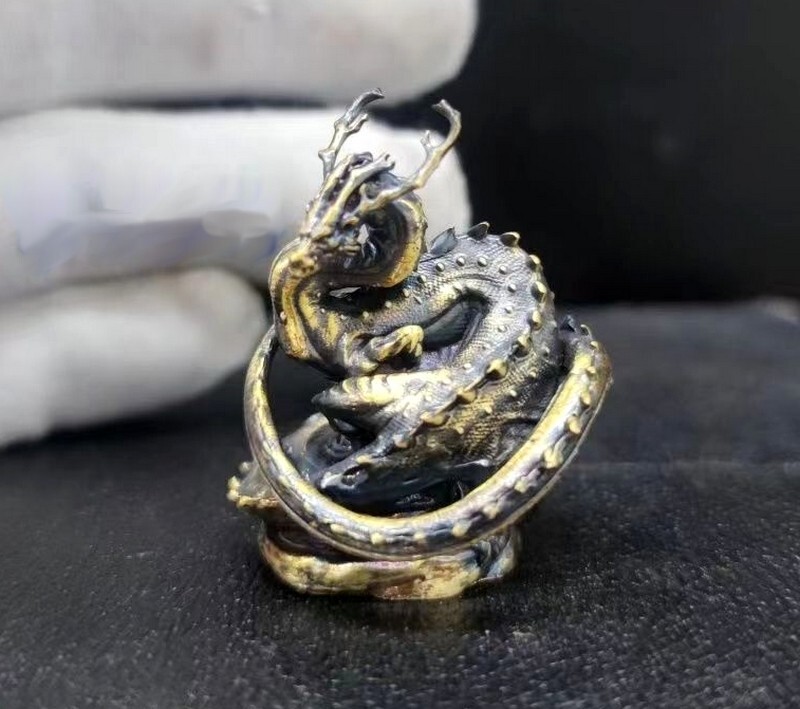 Brass Carved Chinese Dragon Statue Animal Feng Shui Decor