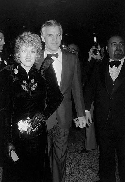Steve Martin with Bernadette Peters outside attending a formal eve- Old Photo