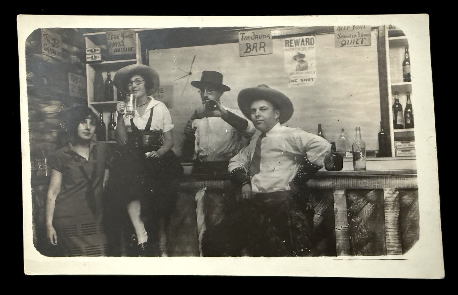 TIJUANA BAR COMICAL PROP RPPC  1920s TOURISTS BOOZE BEER SILLY REWARD POSTER