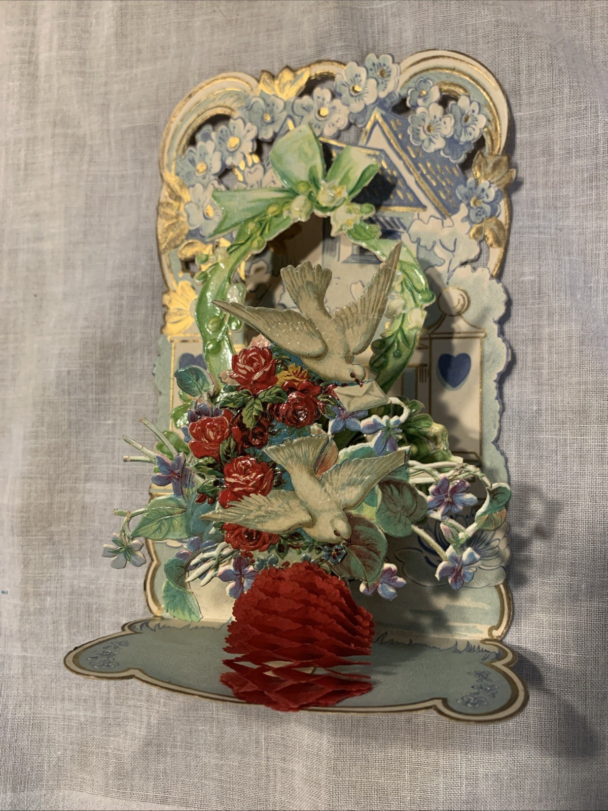 Vintage German Pop-Up Valentine To Be My Valentine W/Roses Doves 6“ X 4“ Vintage German Pop-Up Valentine To Be My Valentine W/Roses Doves 6“ X 4“