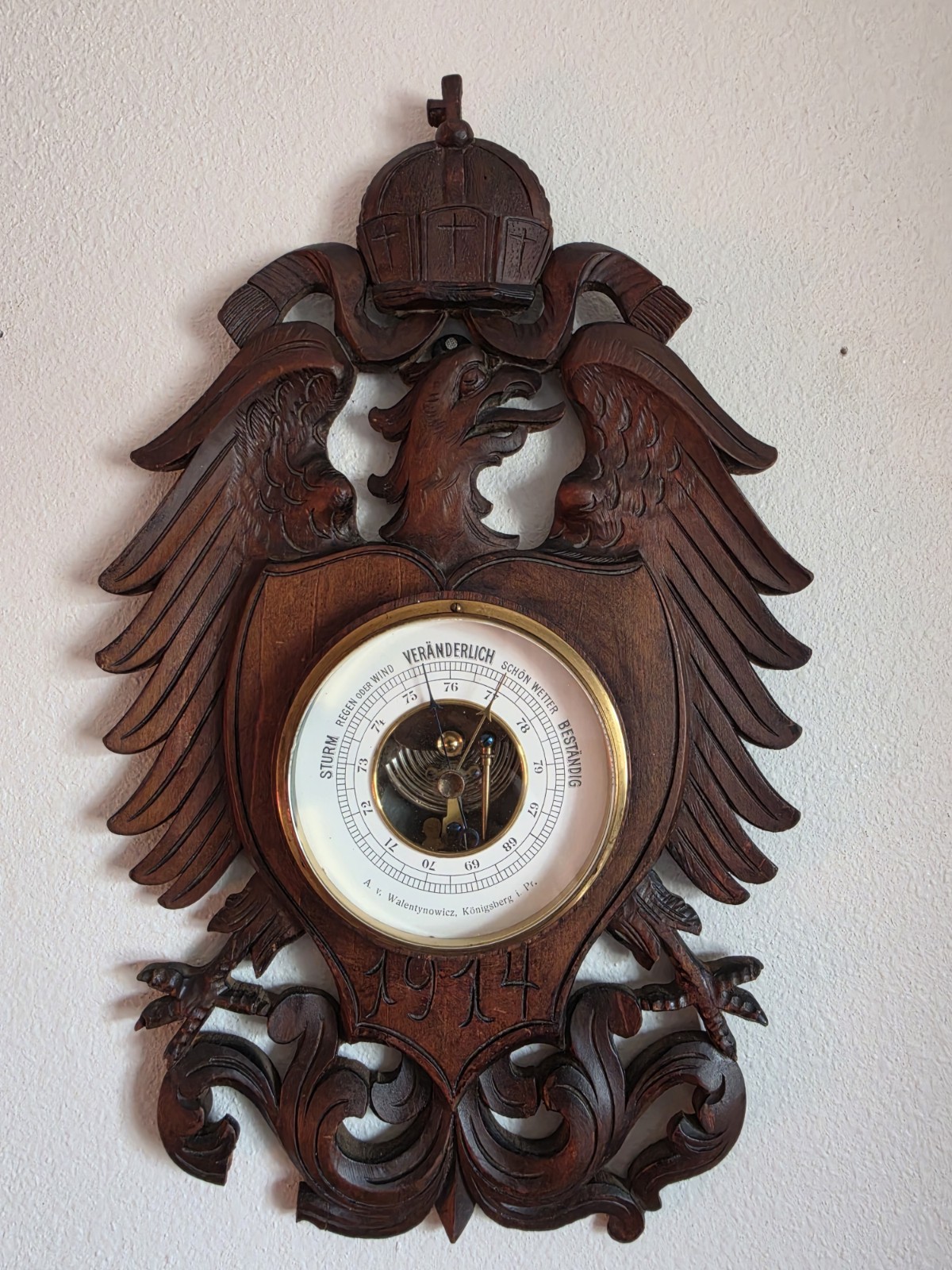 Rare Antique 1914 Black Forest Imperial German Eagle Shield & Crown Barometer