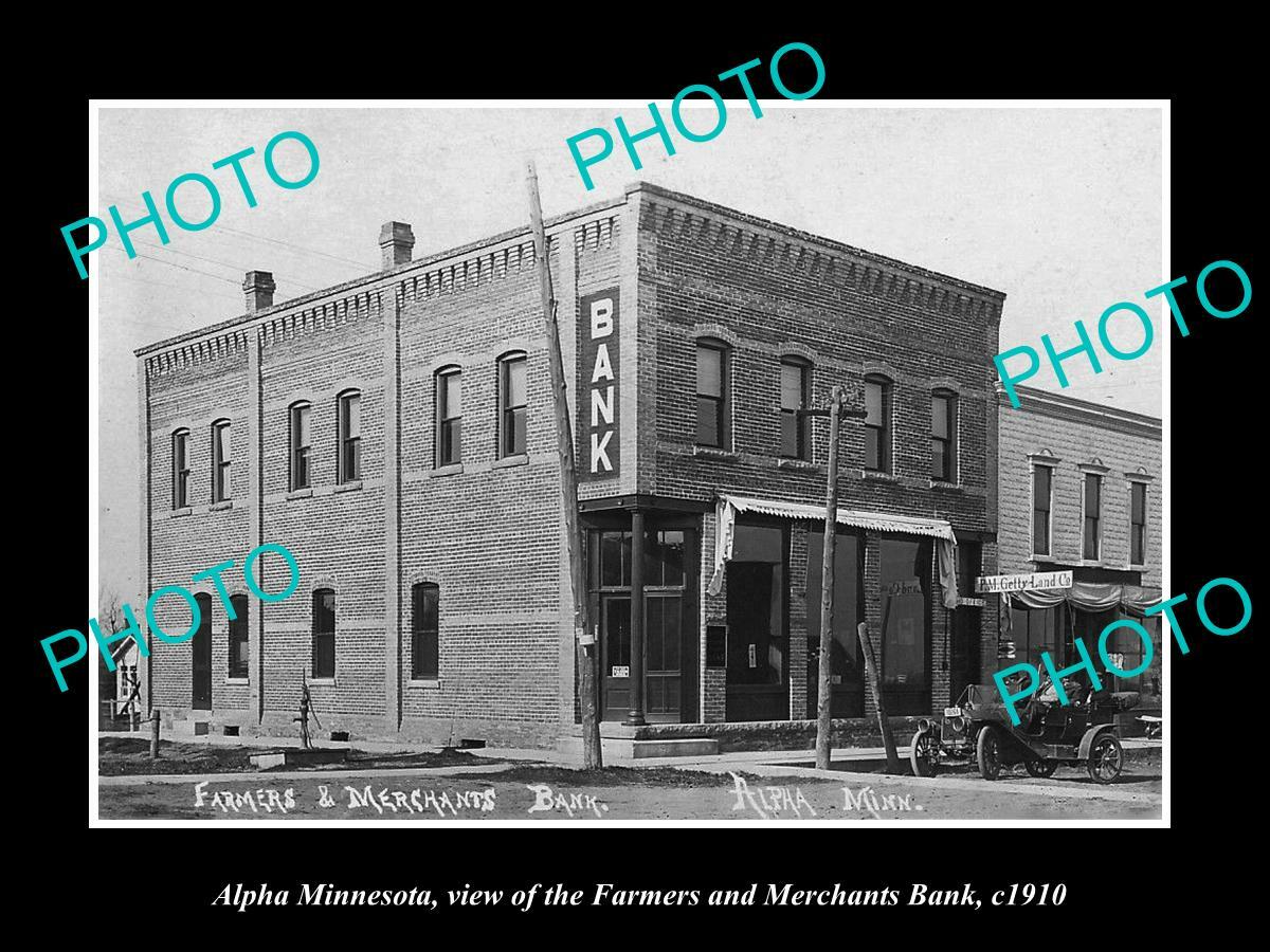 OLD POSTCARD SIZE PHOTO OF ALPHA MINNESOTA VIEW OF THE FARMERS BANK c1910