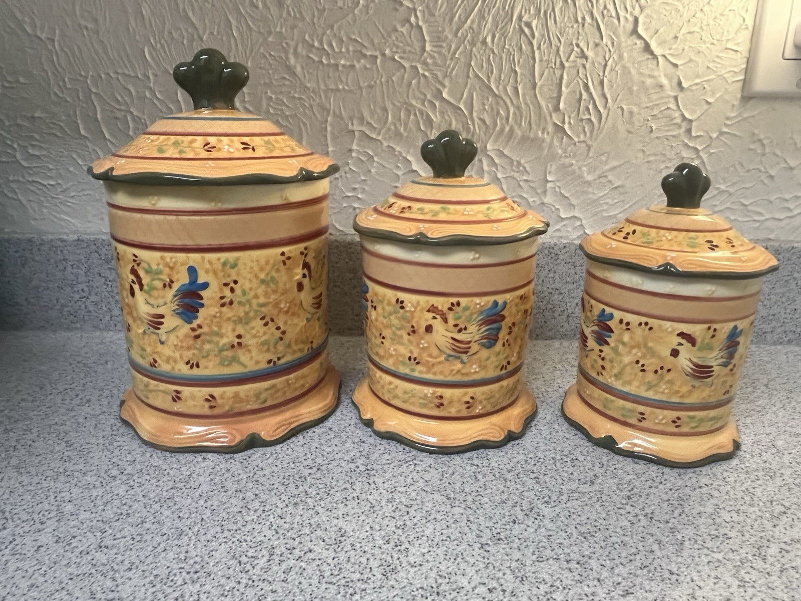Bella Casa Ganz Rooster Canister Set 3 Ceramic Kitchen Farmhouse Jars