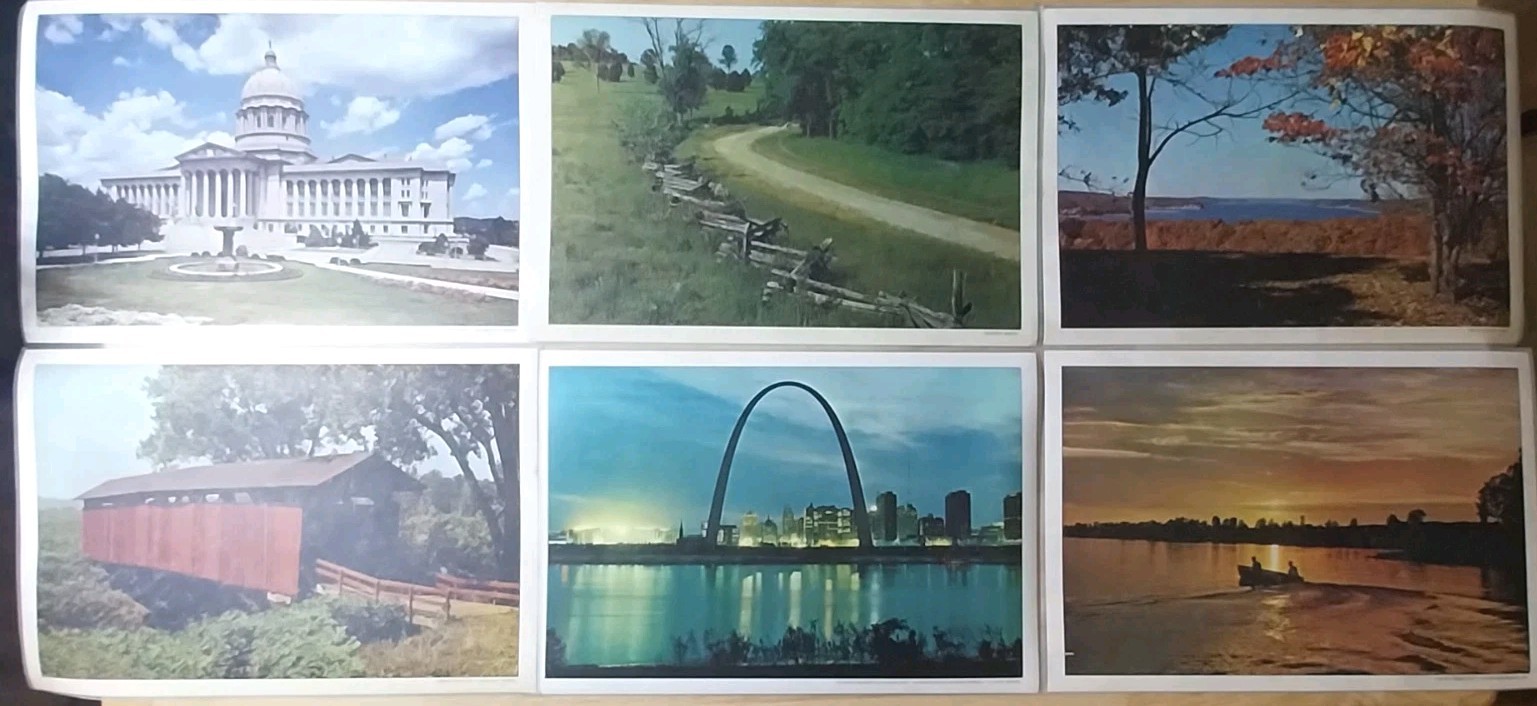 Vtg Bright of America Scenic Missouri Placemats Set of 6 Reversible Laminated