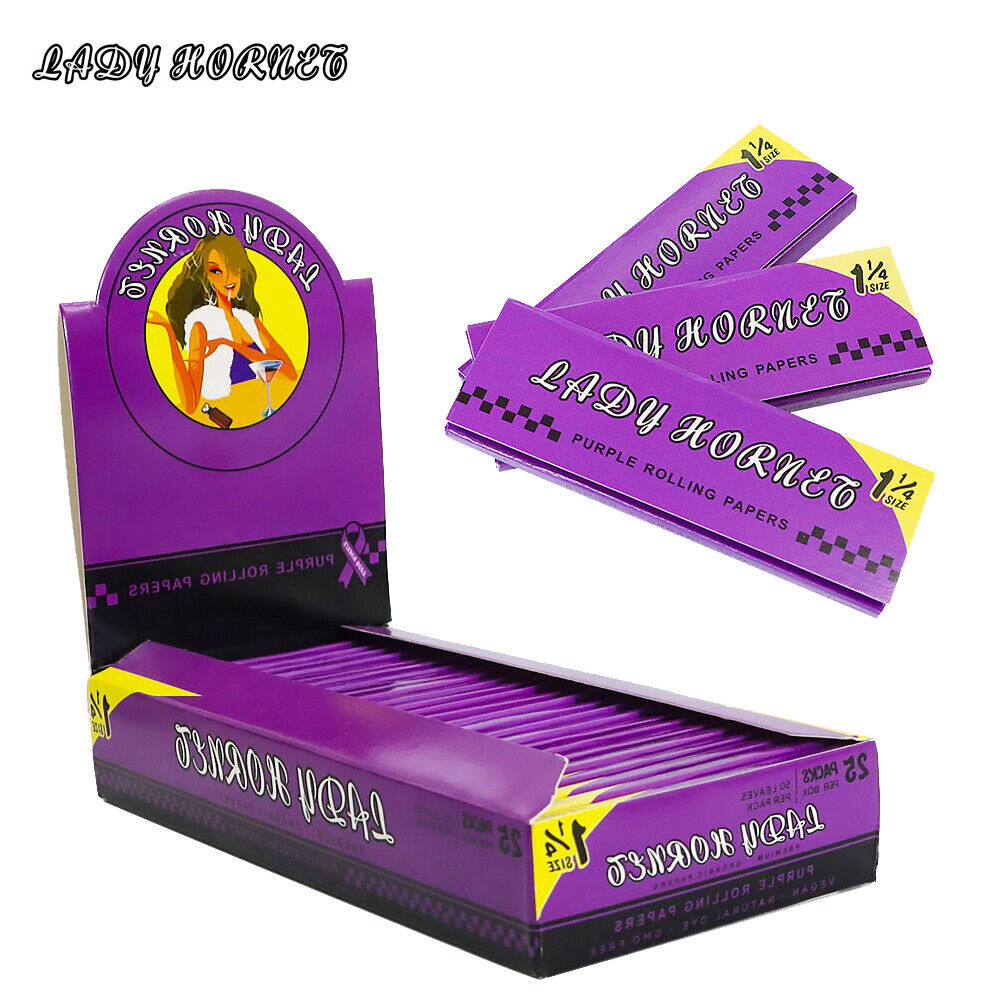 Full Box LADY HORNET Classic 1 1/4 Size Purple Rolling Papers 25 Packs Per Box