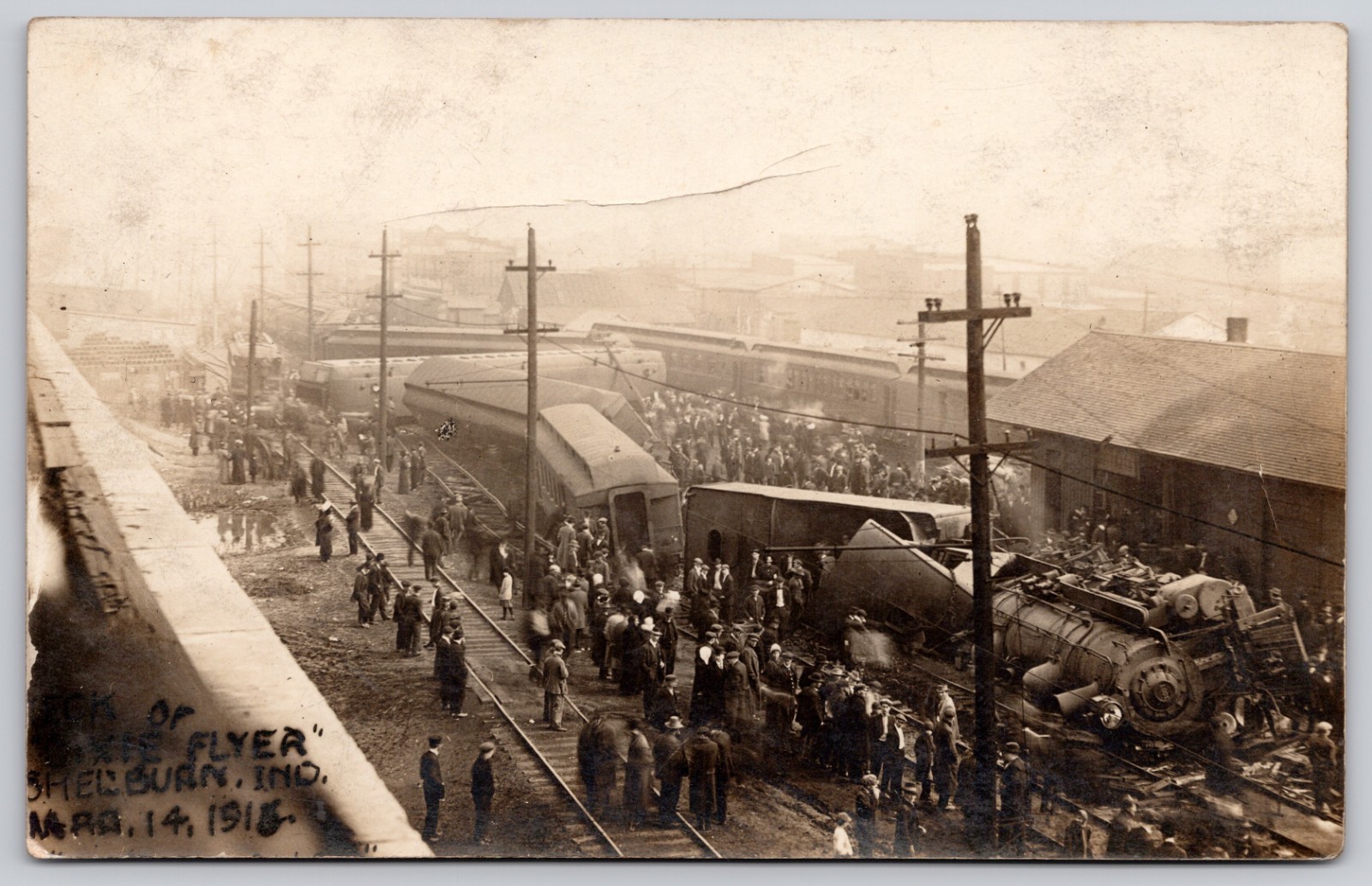 1915 Dixie Flyer Train Wreck Shelburn Indiana IN Railroad RPPC Postcard