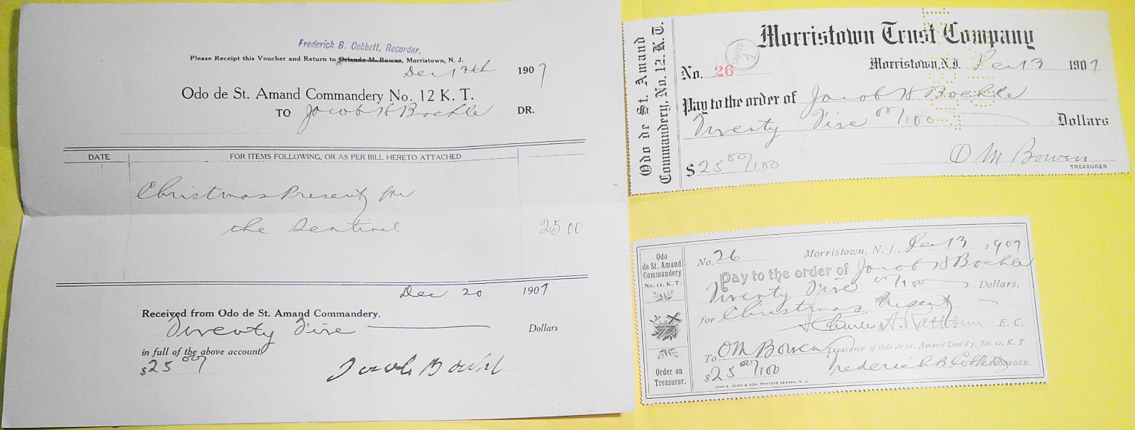 1907 Knights Templar Morristown NJ Masonic Check Voucher Trio Jacob Boehle Gift 1907 Knights Templar Morristown NJ Masonic Check Voucher Trio Jacob Boehle Gift
