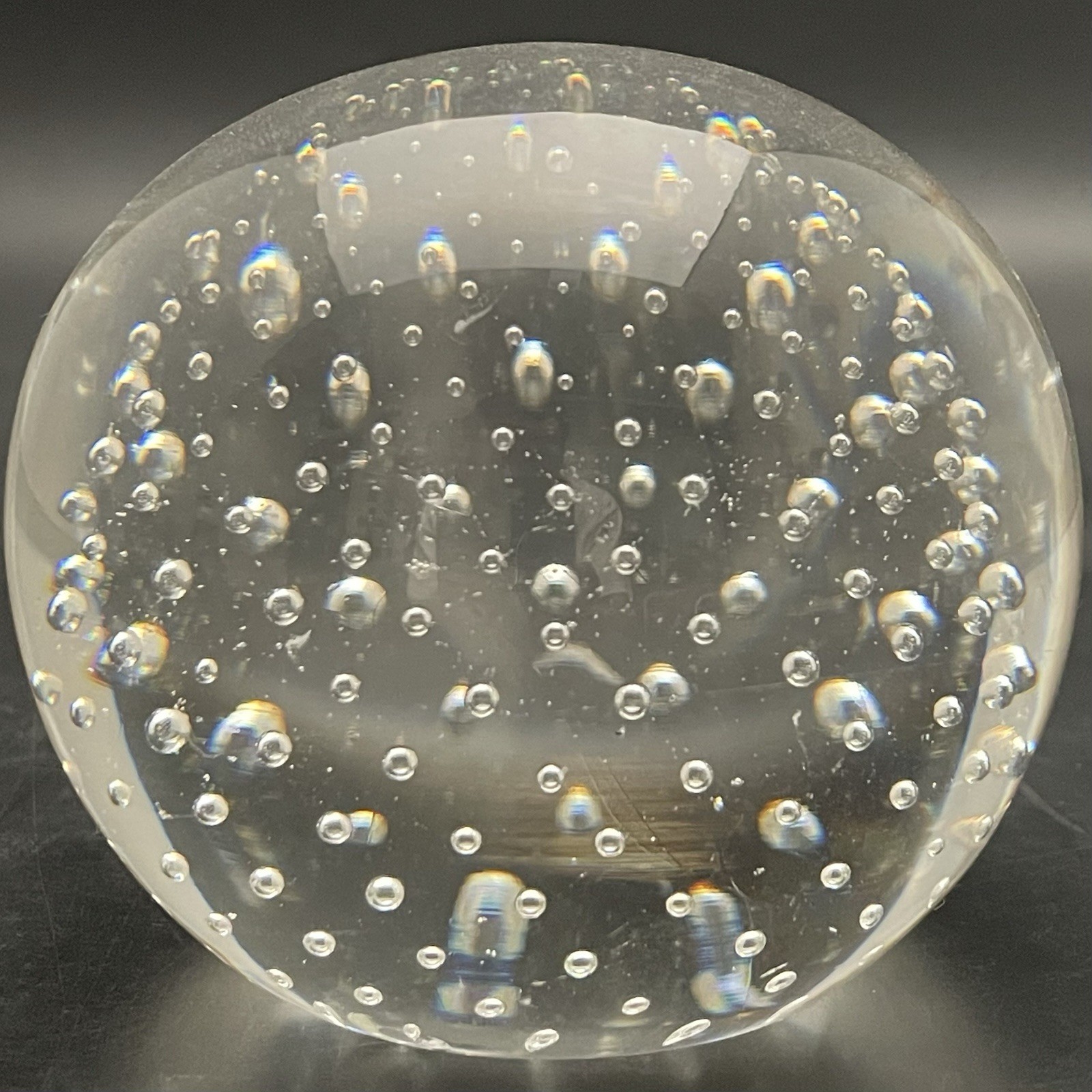 Norleans Hand Blown Round Controlled Bubble Art Glass Paperweight Japan 3.25