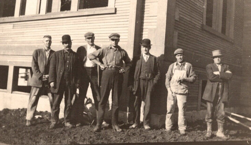 RPPC Group of Men Builders Workers Stand In Front of Their Work ANTIQUE Postcard