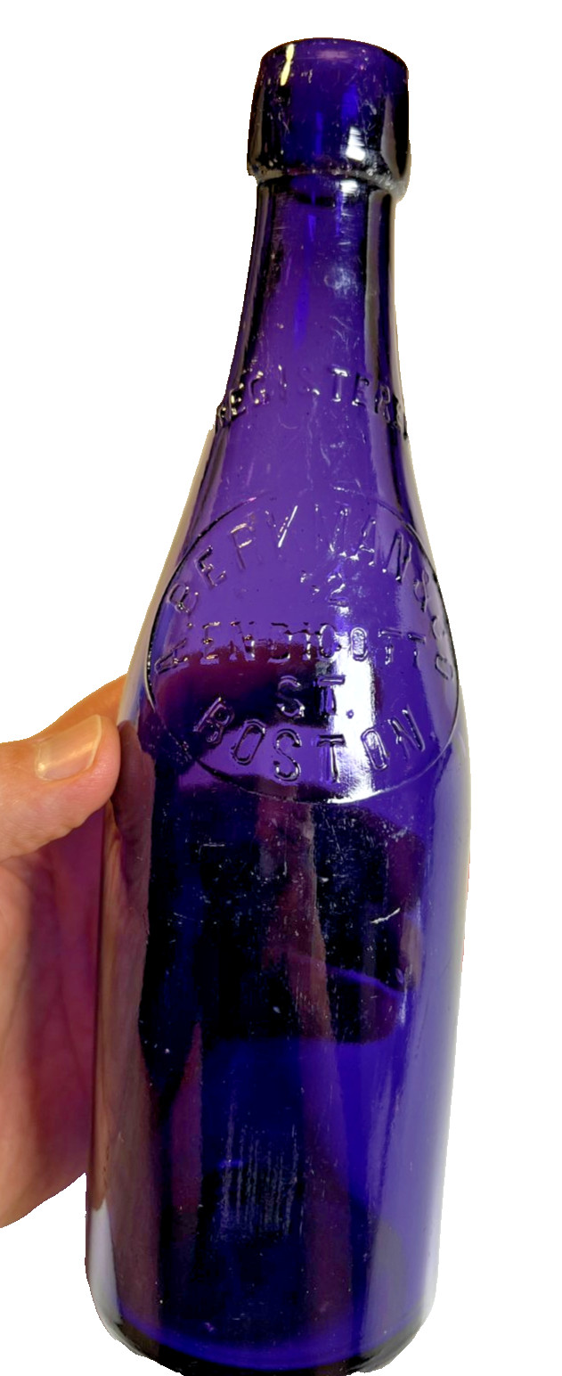 Antique Amethyst Purple Blob Top Blobtop Bottle  A Perkman Boston Massachusetts
