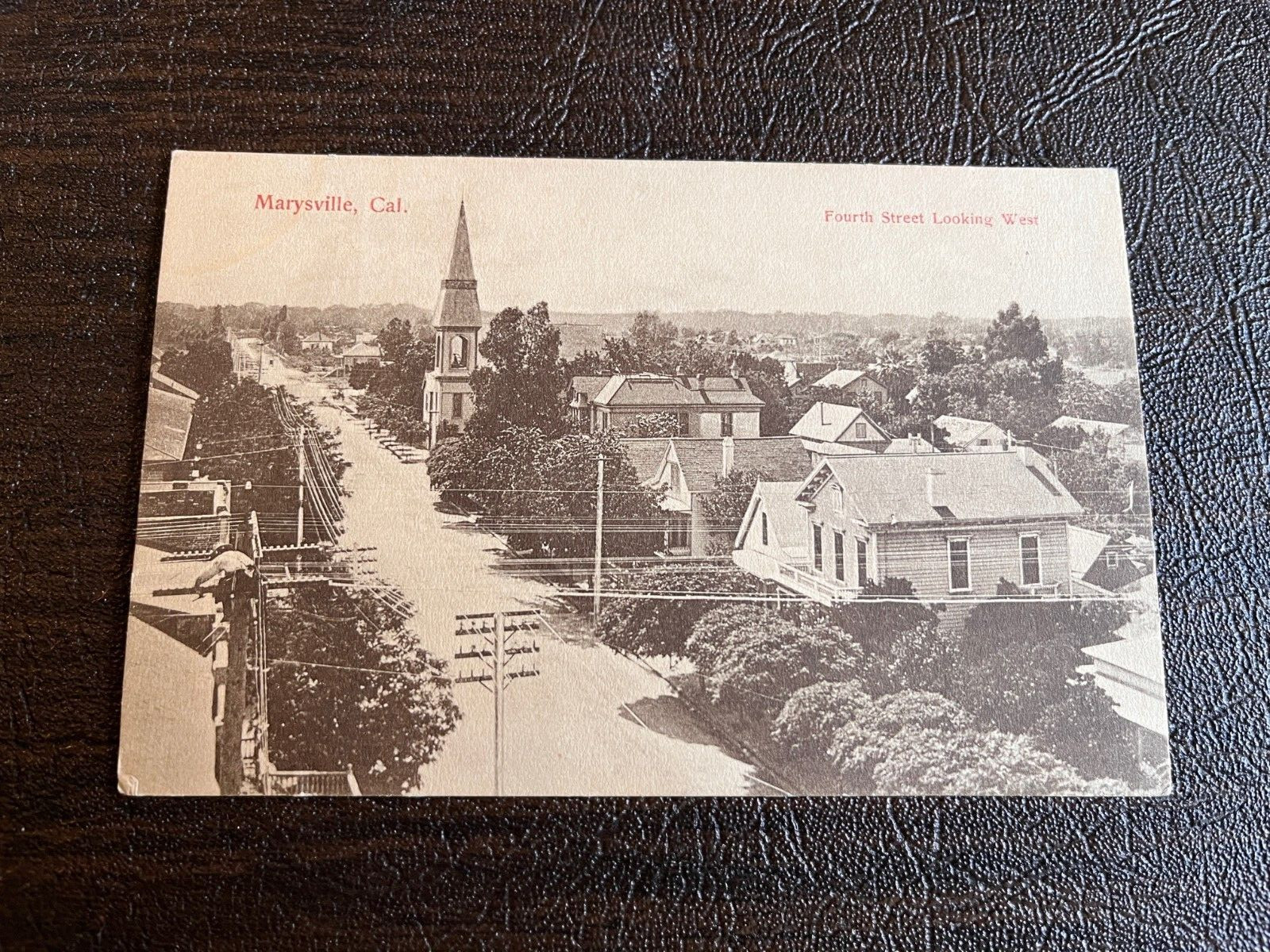Lithograph Marysville California Panoramic Town Scene 1908 Yuba County