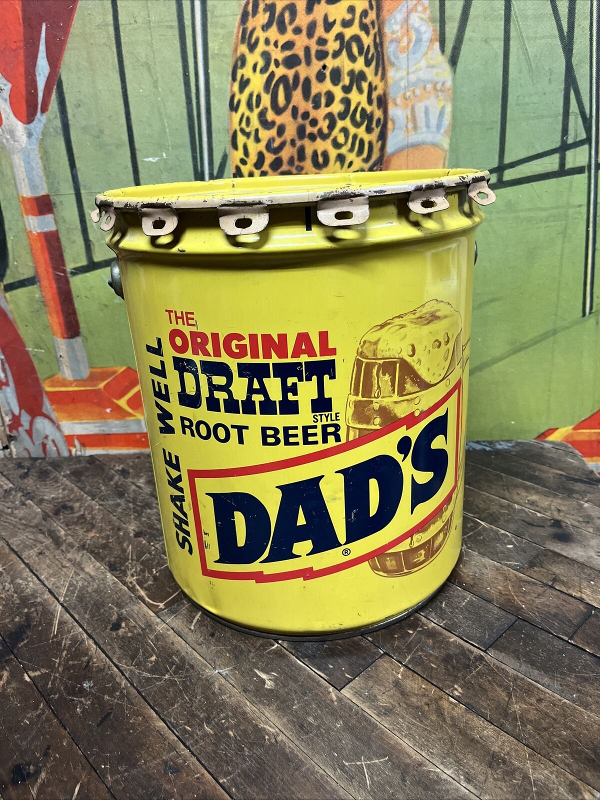 VINTAGE 1960 DADS ROOT BEER 5 GALLON SYRUP CAN DRUM SIGN COCA COLA 7UP PEPSI DP