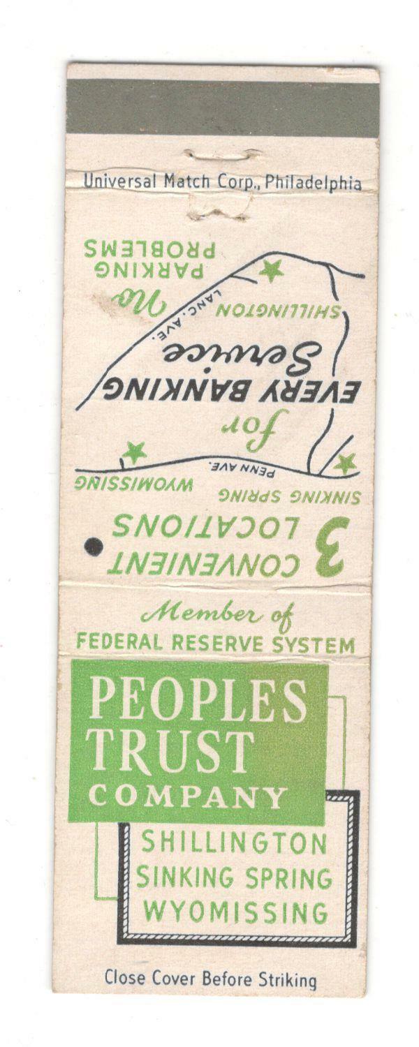 Peoples Trust Banks Pennsylvania Locations Vintage Matchbook Cover JM6