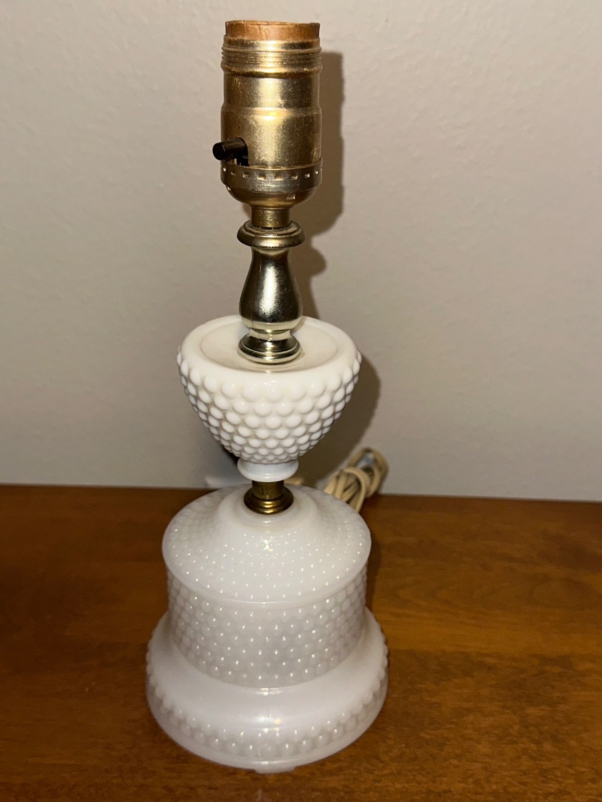 Vintage Milk Glass Hobnail Lamp - No Shade - Tested and Working