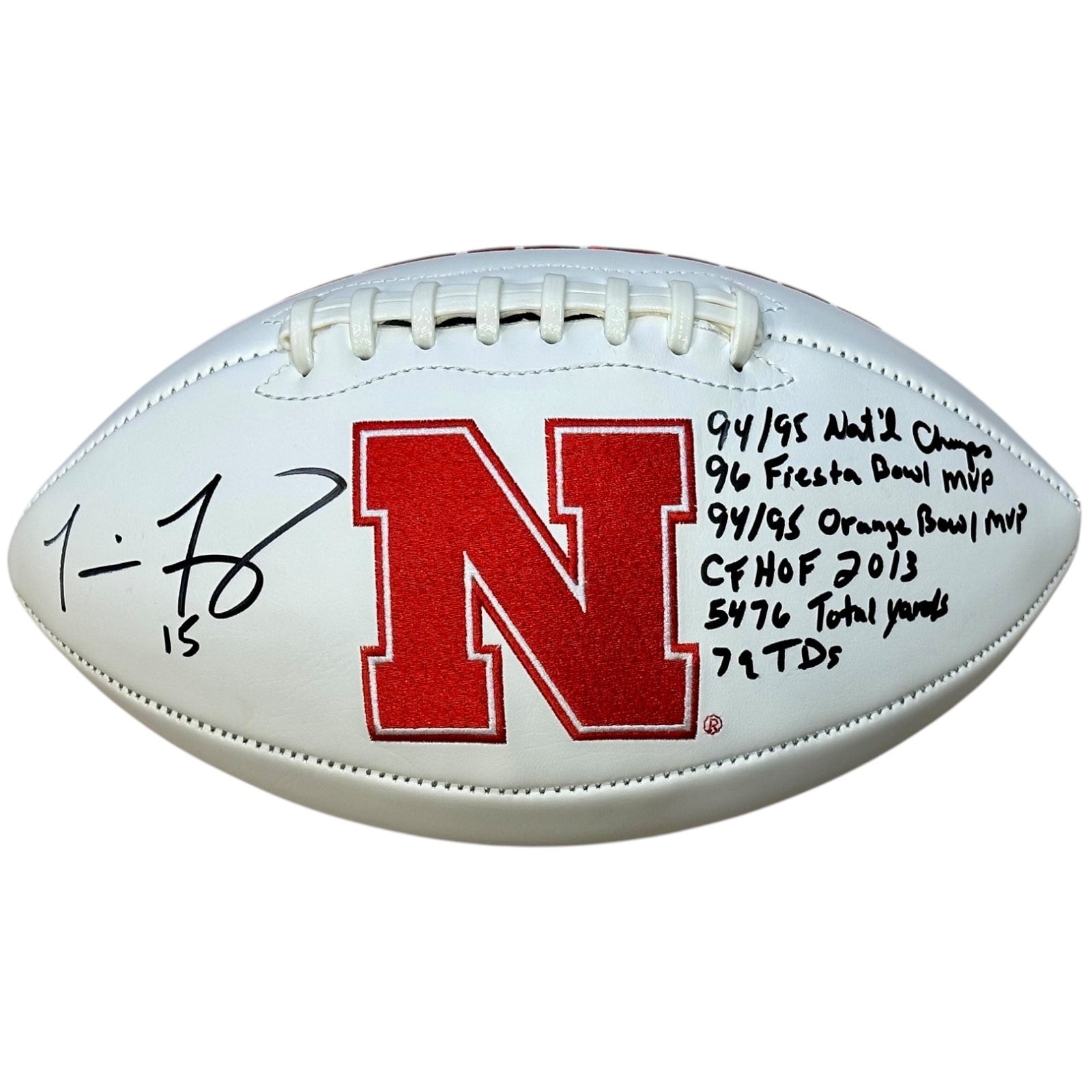 Tommie Frazier Autographed Nebraska Huskers Logo Football w/ Stats Tommie Frazier Autographed Nebraska Huskers Logo Football w/ Stats