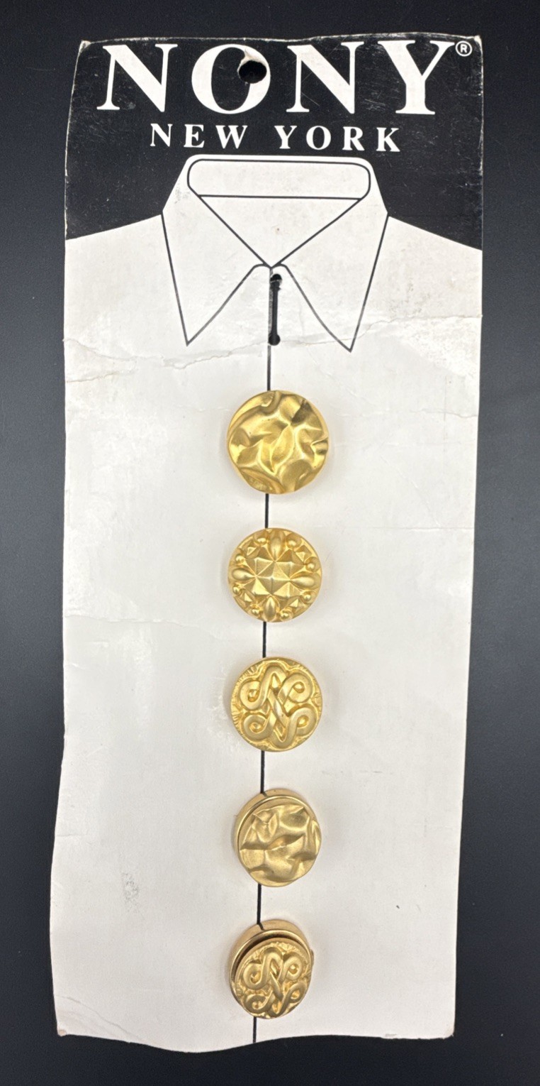 Vintage NONY New York Gold Tone Button Covers Set of 5 on Original Card #2687