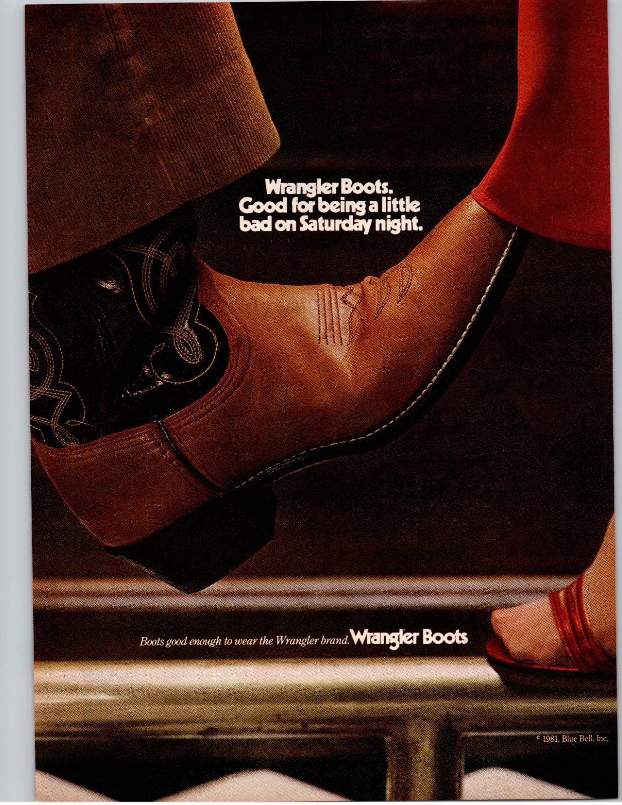 Vintage 1981 Wrangler Cowboy Boots Print Ad Leather Western Footwear Wall Art