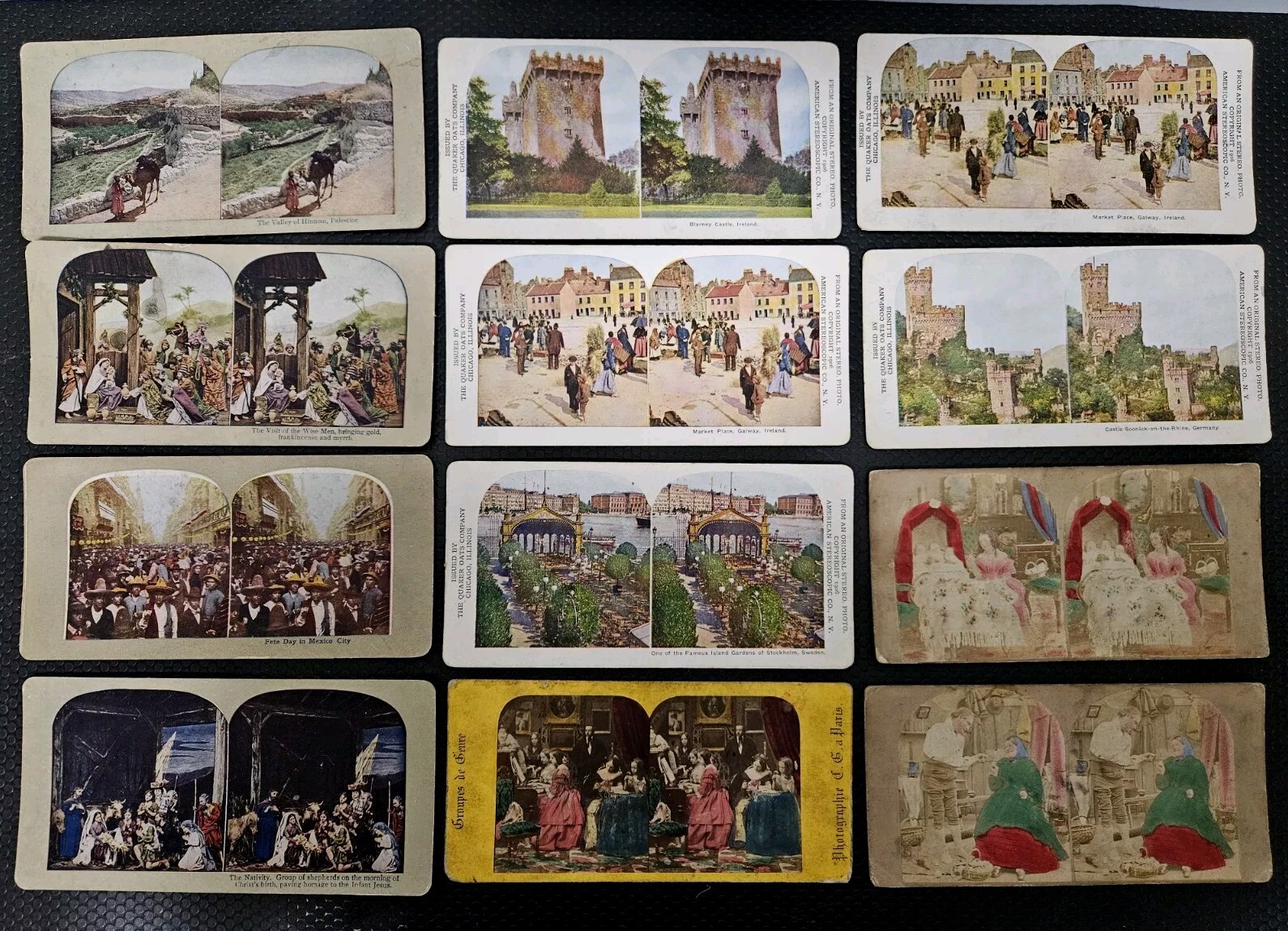 12 Vintage Steroscope- Religious, Sweden, Irelan, Germany, Mexico And More