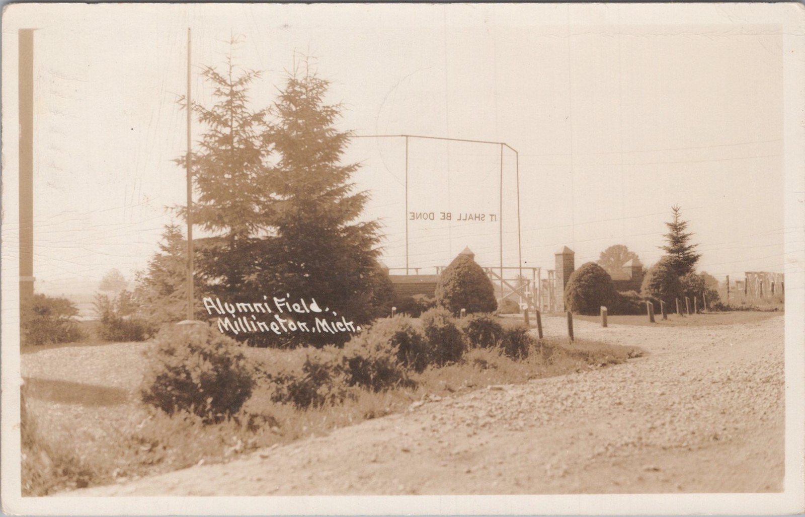 Alumni Field Millington Michigan MI 1950 Baseball Backstop RPPC Photo Postcard