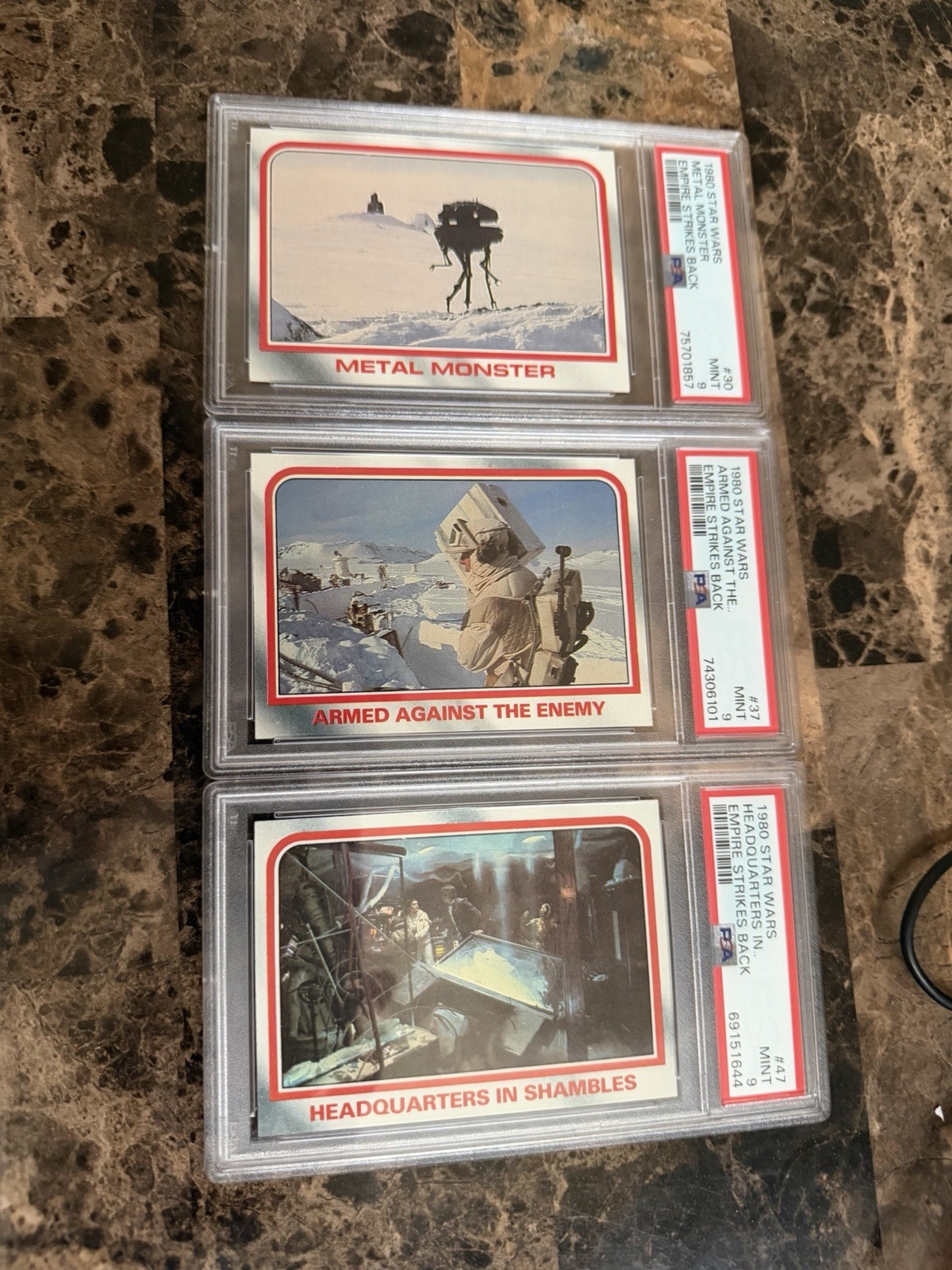 1980 Topps ESB Empire Strikes Back 30 40 47 Lot All PSA 9 Mint Hoth 1980 Topps ESB Empire Strikes Back 30 40 47 Lot All PSA 9 Mint Hoth