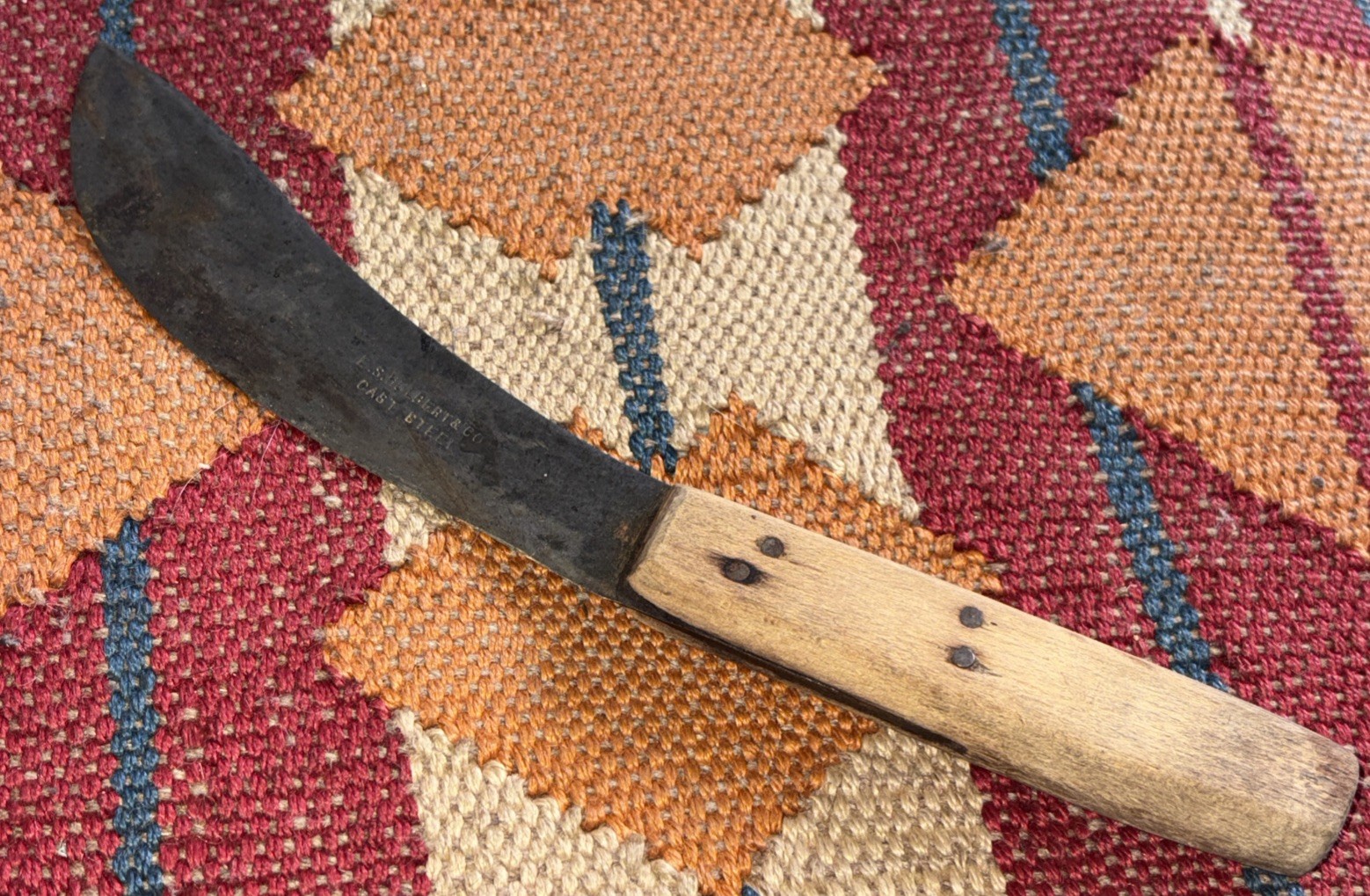 Antique E.S Hulbert & Co Skinning Knife 6”Blade Cast Steel Hunting Curved 1800s