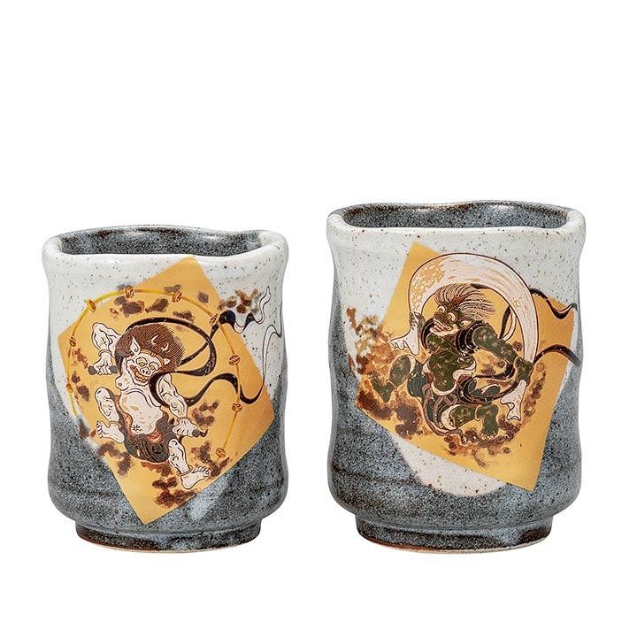 Kutani Ware Fujin Raijin Pair Tea Cups Yunomi Set w/ Gift Box JAPAN NEW Kutani Ware Fujin Raijin Pair Tea Cups Yunomi Set w/ Gift Box JAPAN NEW