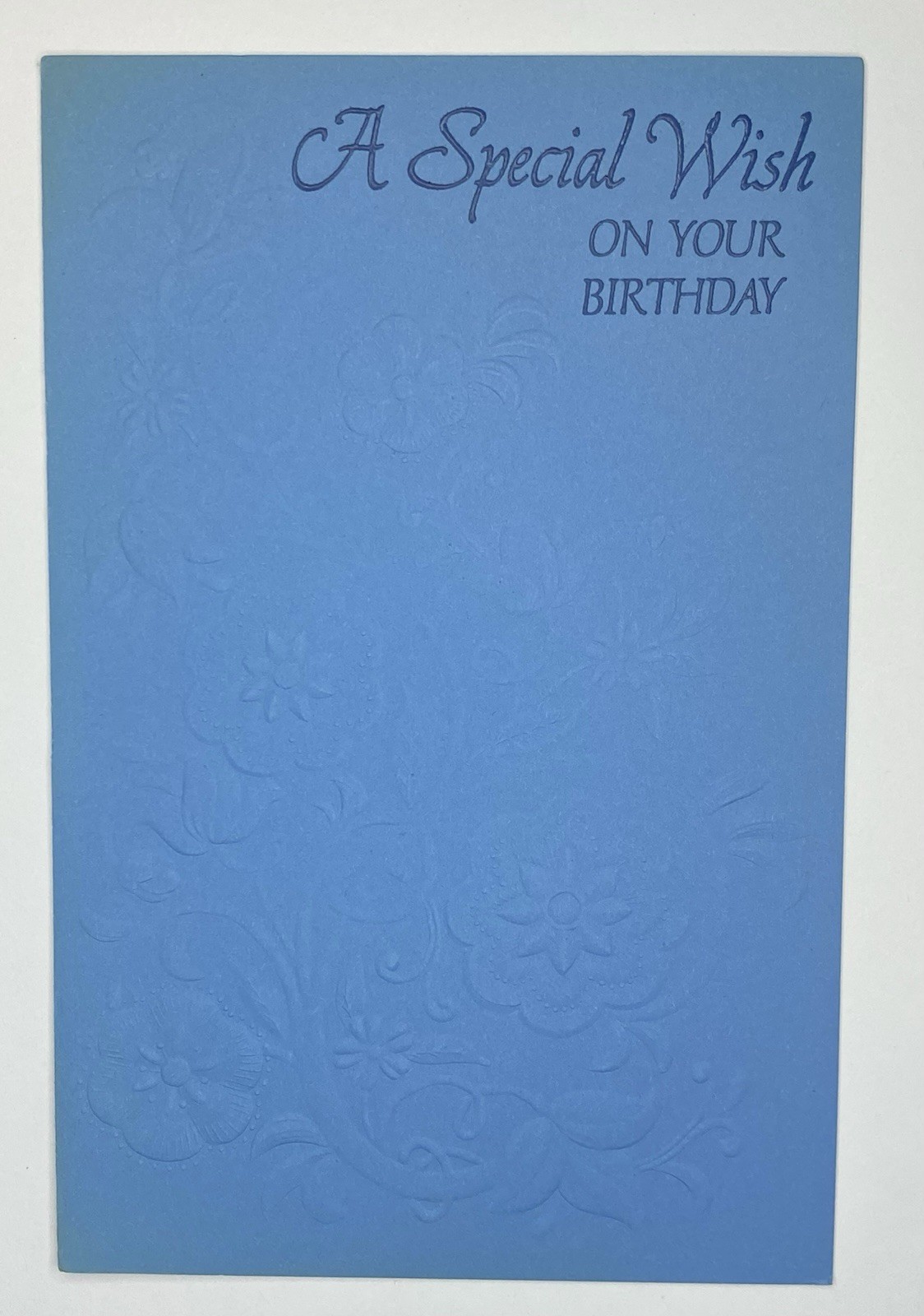 Vintage American Greetings Blue Embossed Floral Birthday Greeting Card Used