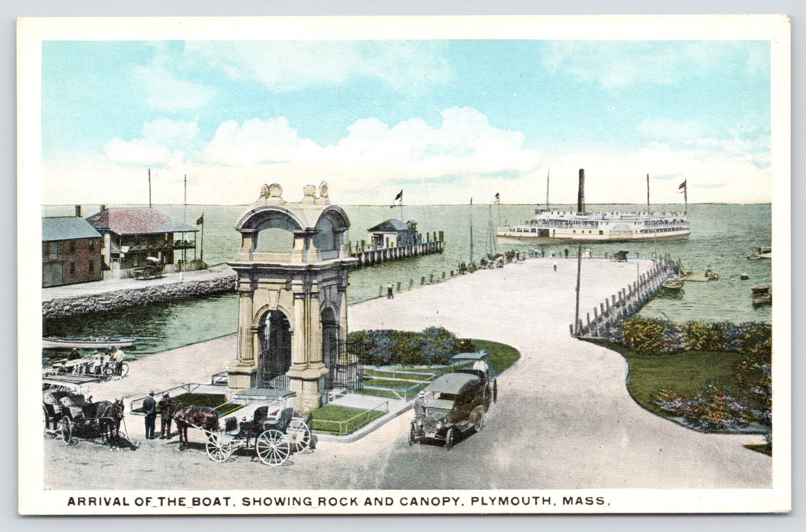 Arrival of the Boat, Plymouth Rock, Plymouth MA Massachusetts 1910s Postcard