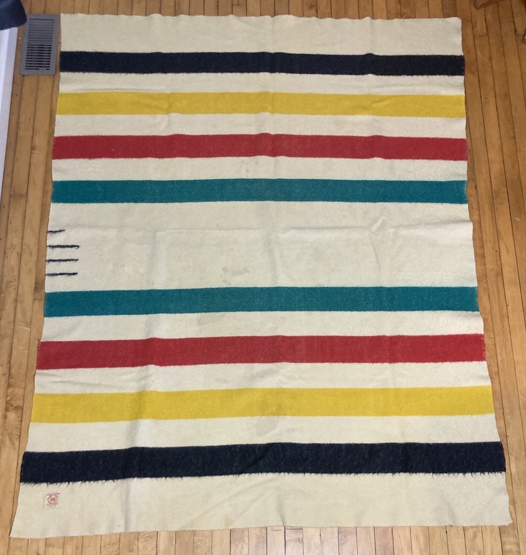 VTG Hudson Bay 3.5 Point Wool Blanket Stripes Red Label England 63” x 80” *READ*