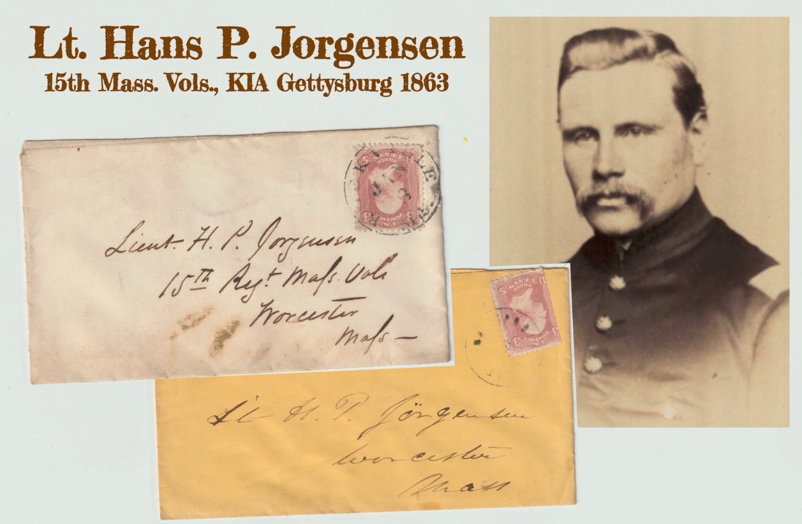 Civil War Covers, Lt Hans P Jorgensen 15th Mass Vols, KIA Gettysburg 1863