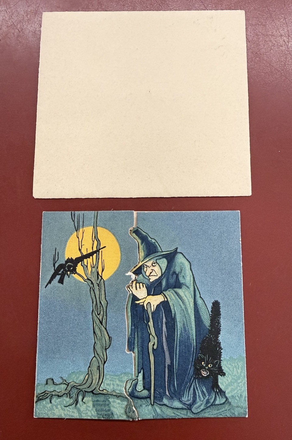 RARE Antique Halloween Trifold Invitation w/ Witch & Envelope Dennison 20s