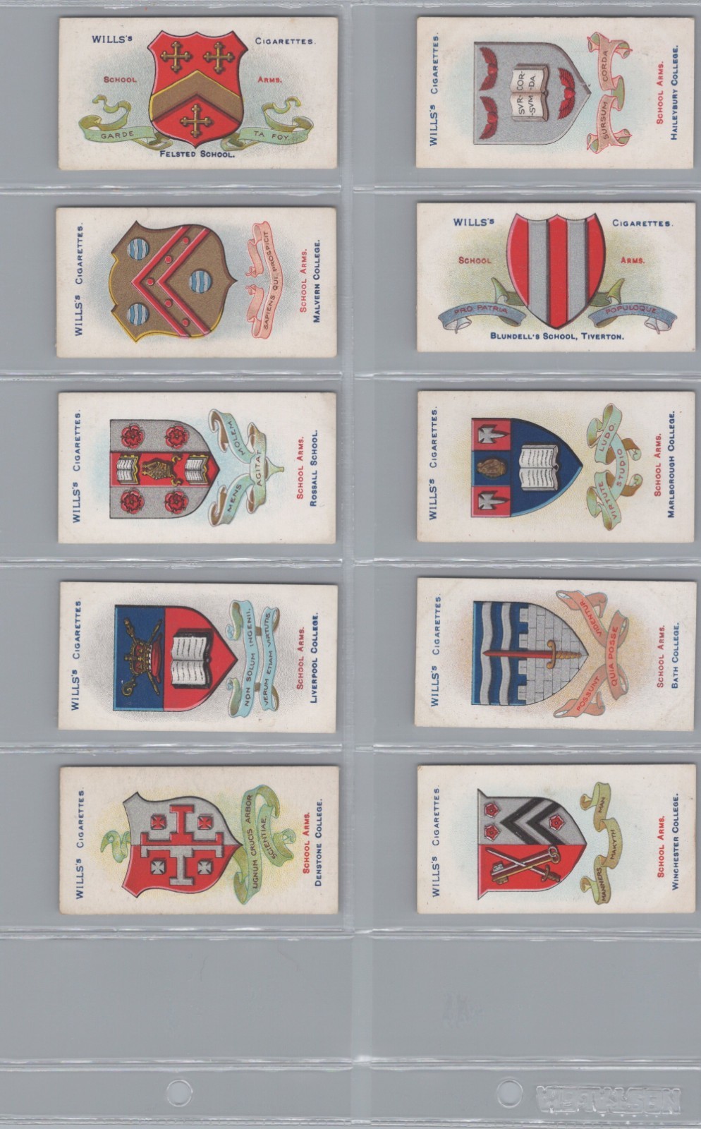 FULL SET: 1906 W.D. & H.O. Wills SCHOOL ARMS—EX++—Cataolgue Value: $50