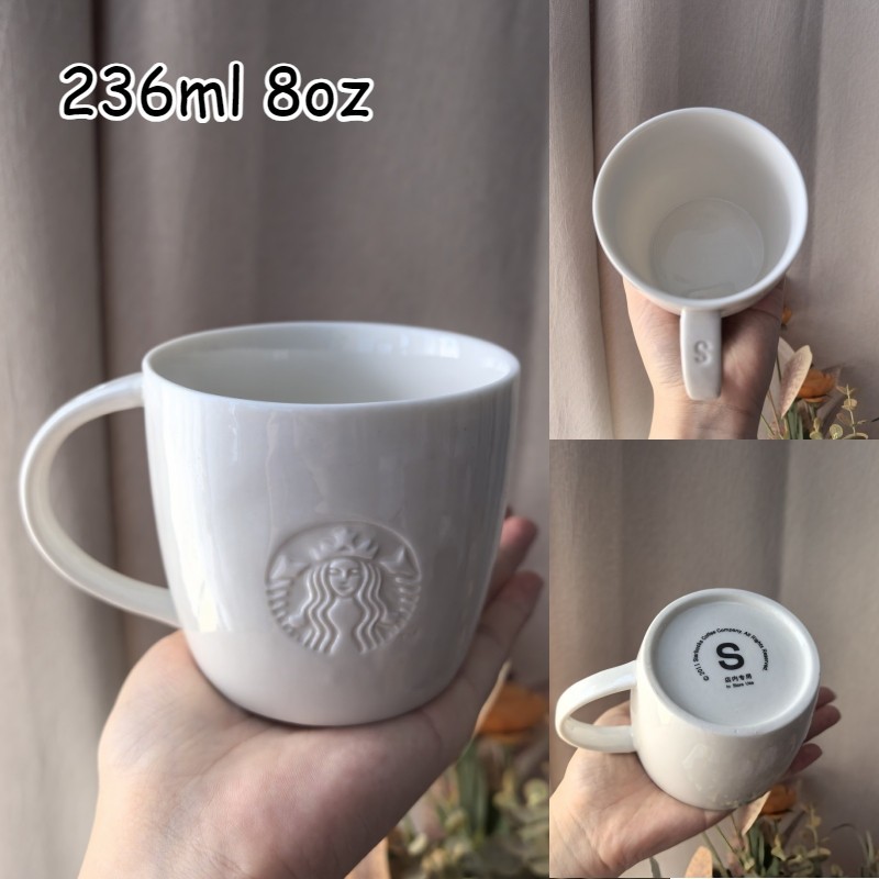 Starbucks Cup Embossed White Ceramic Classic Starbucks Coffee Simple S/T/G Mug