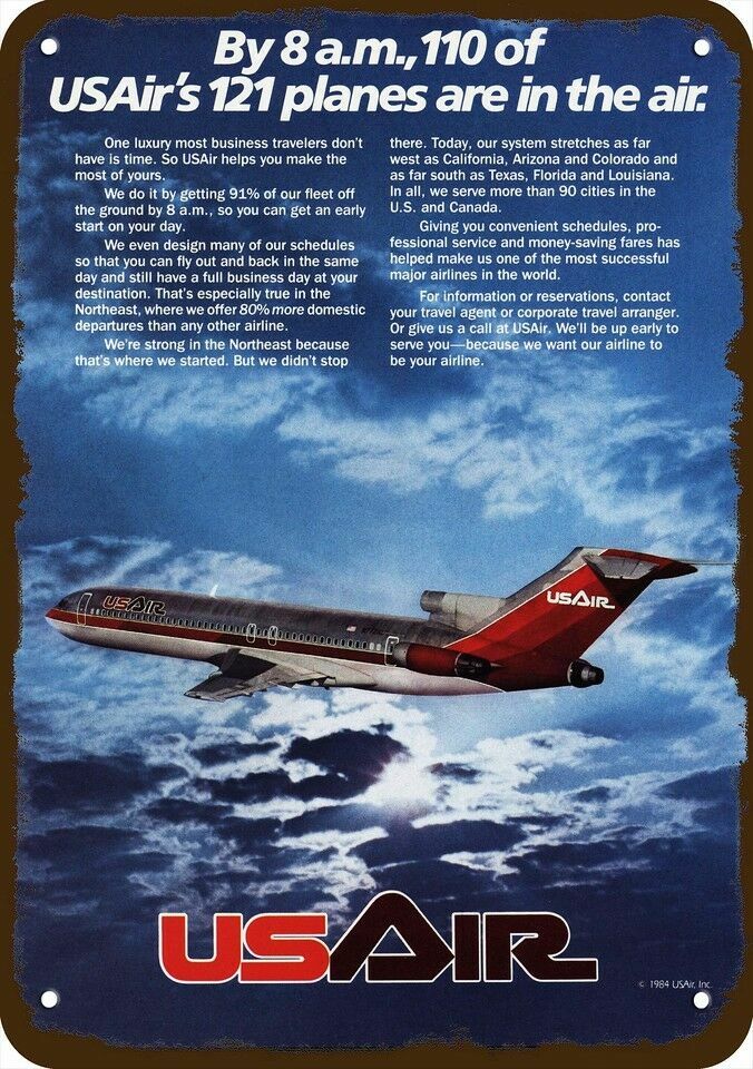 1984 US AIR USAIR AIRLINES JET Vintage Look DECORATIVE REPLICA METAL SIGN