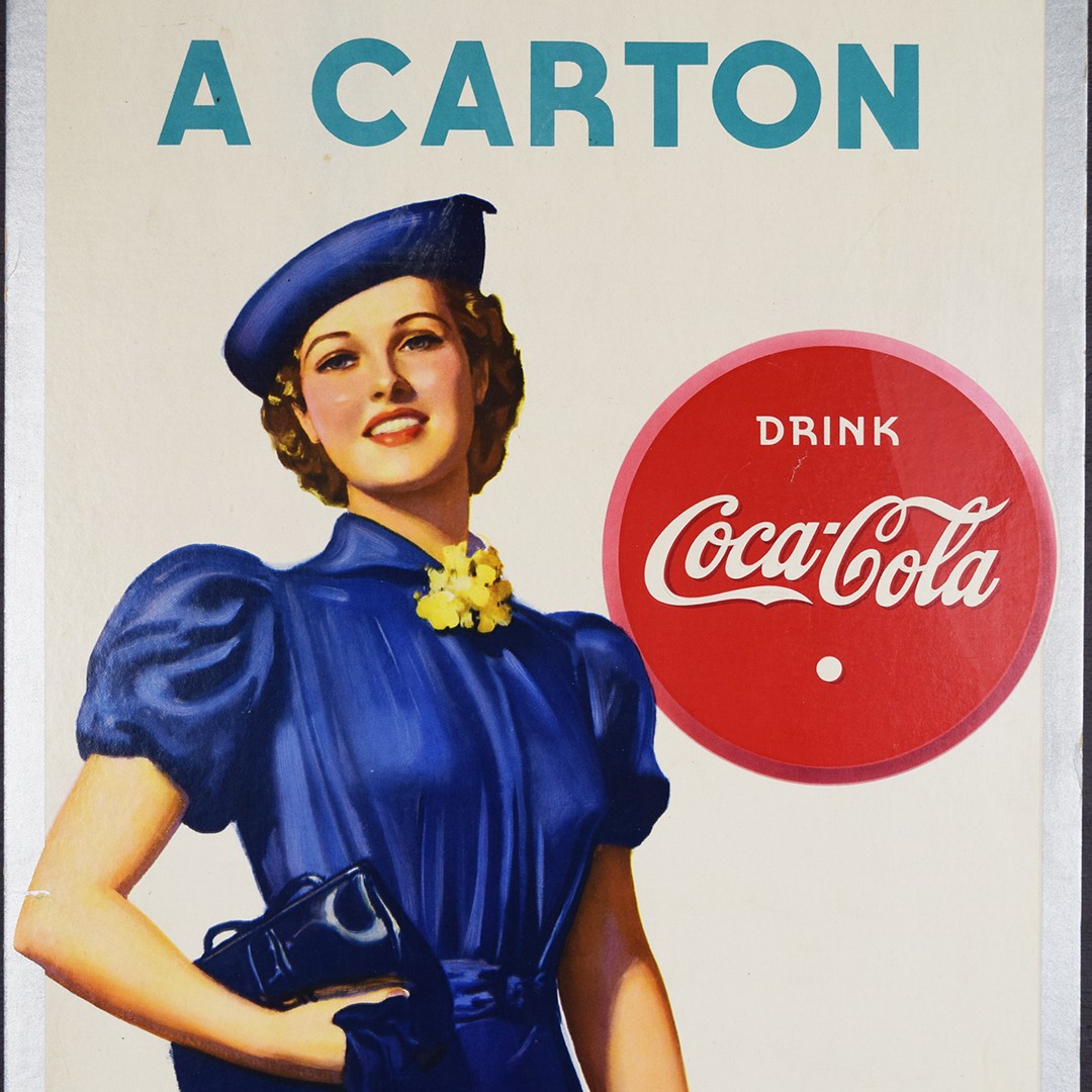 1937 Coca-Cola Take Home A Carton Cardboard Lithograph Sign 1937 Coca-Cola Take Home A Carton Cardboard Lithograph Sign