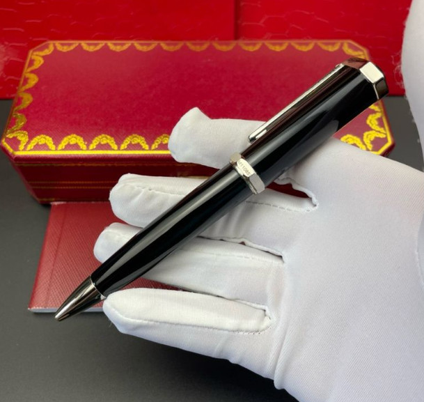 ON SALE -Cartier Black Silver Metal Ballpoint Pen Luxury Writing Instrument NIB