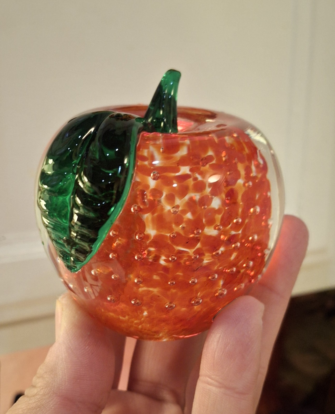 LENOX Vintage Red Apple Art Glass Paperweight Fruit Blown Glass Label