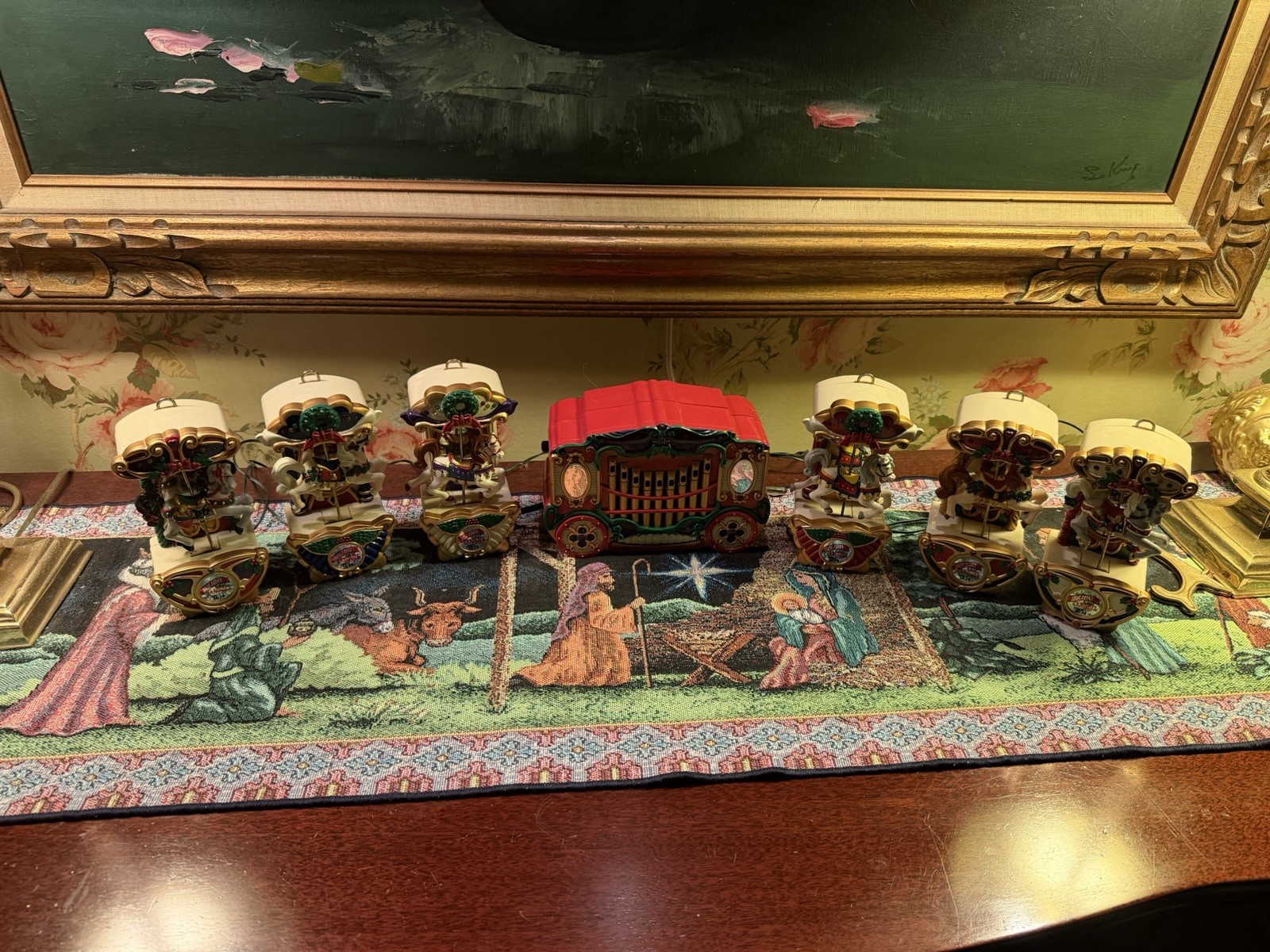 MR. Christmas Carousel Organ Style Music Box Carousel Horses & Circus Wagon